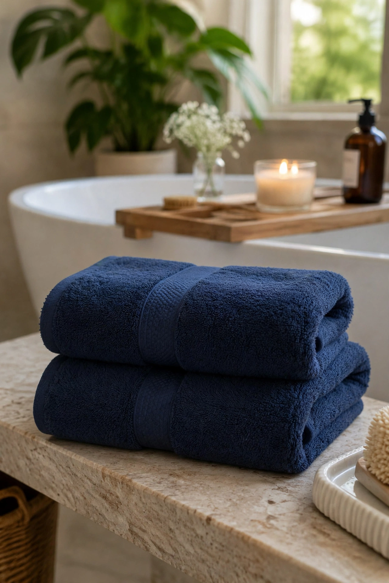 Navy Blue Luxury Bath Towel Set of 2
