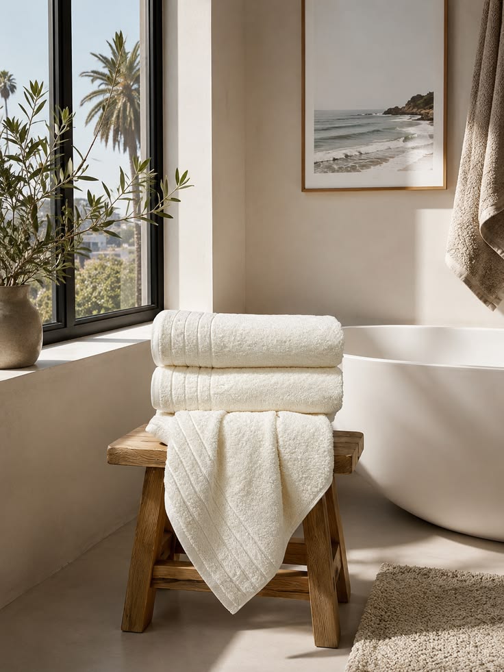 Natural Beige Luxury Bath Towel Set of 3