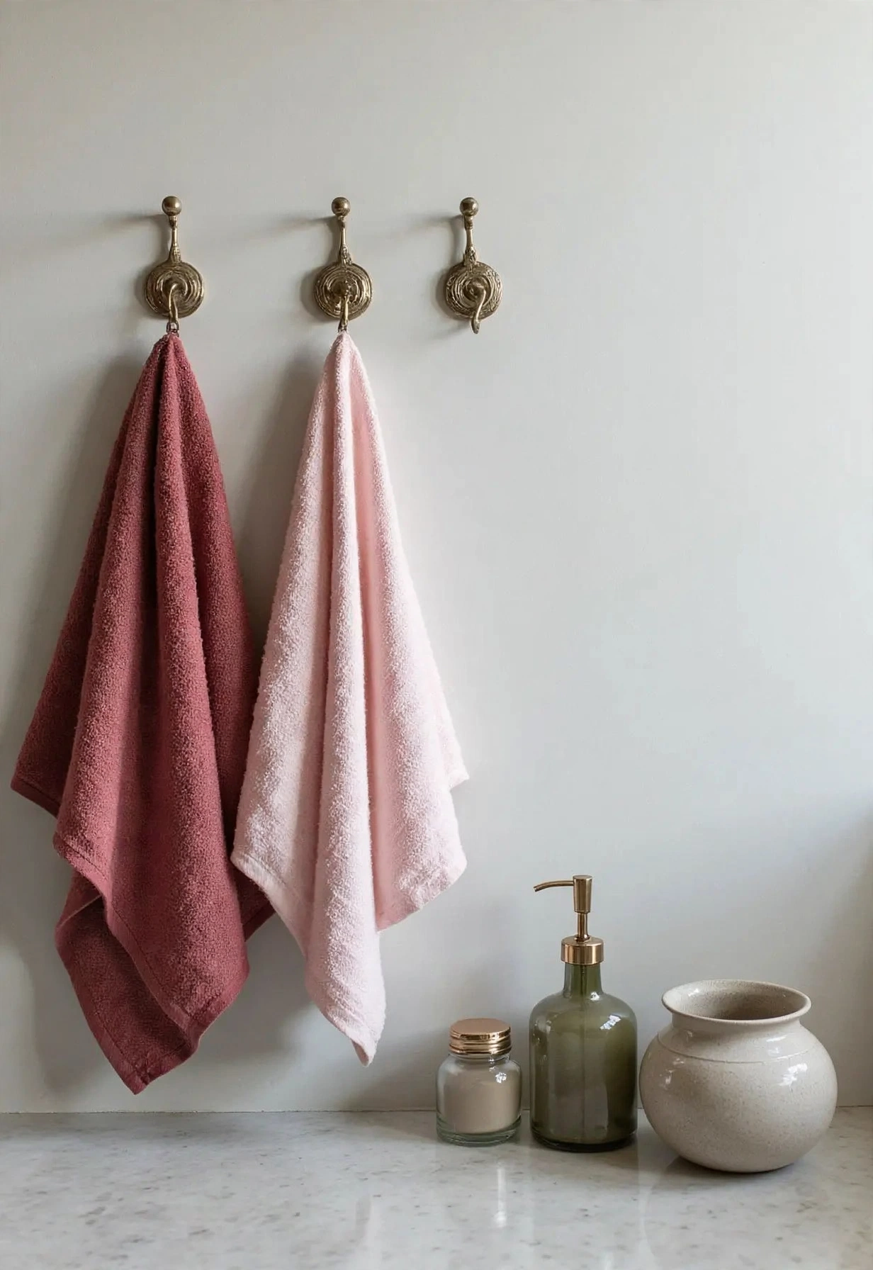 Light Red Monochrome Hand Towel Set - Baby Pink + Dusty Rose Red - Set of 2