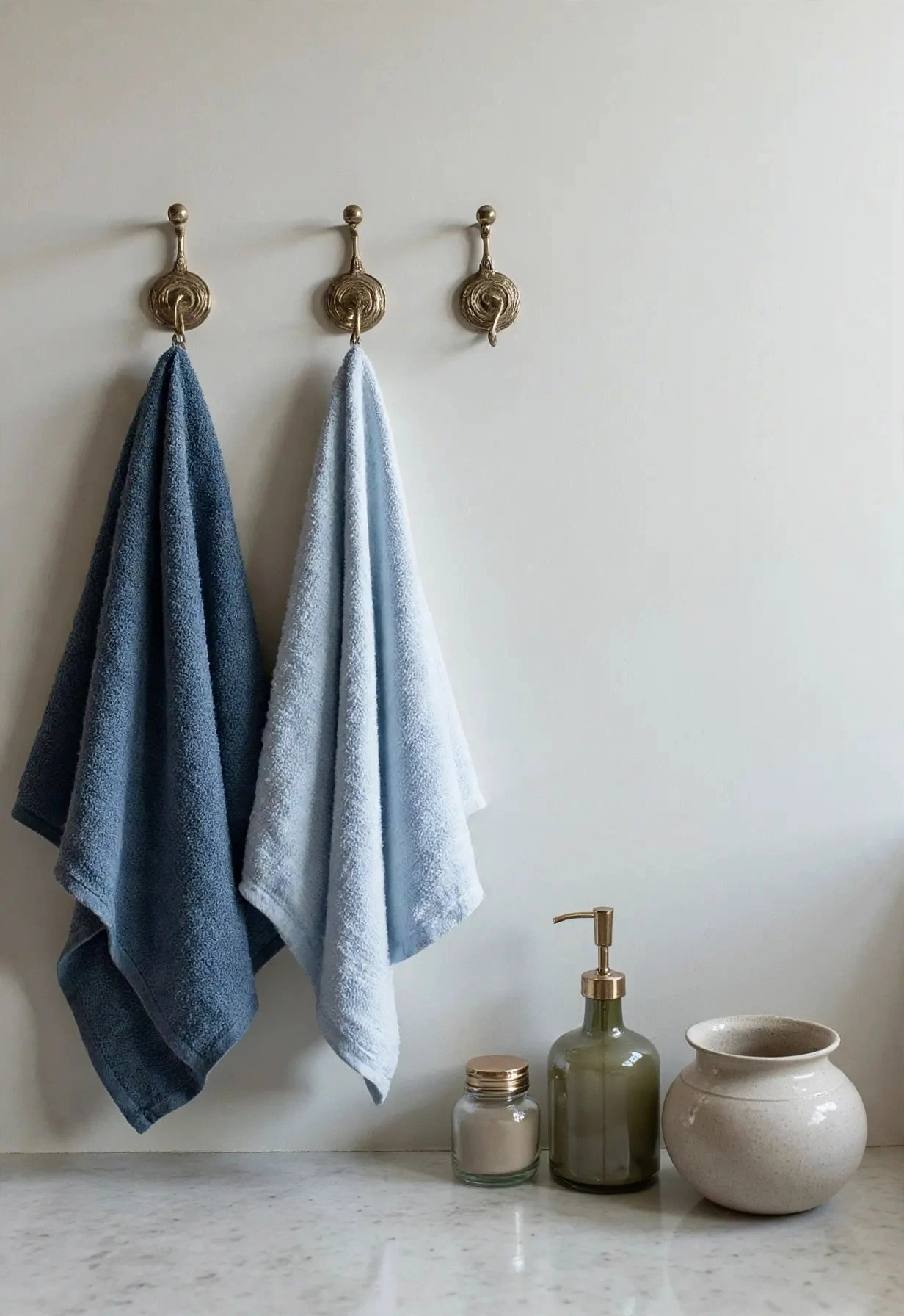 Stone Blue Monochrome Hand Towel Set - Light Powder Blue + Dark Denim Blue - Set of 2