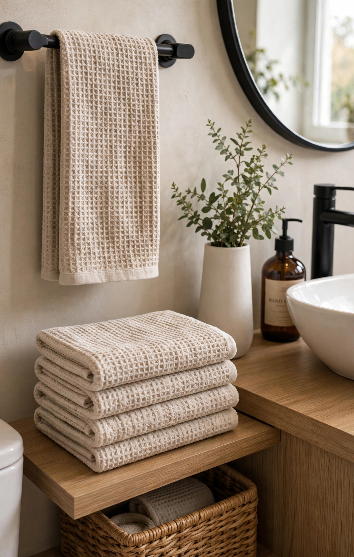 Natural Oatmeal Waffle Bath Towel Set - 5 Pcs