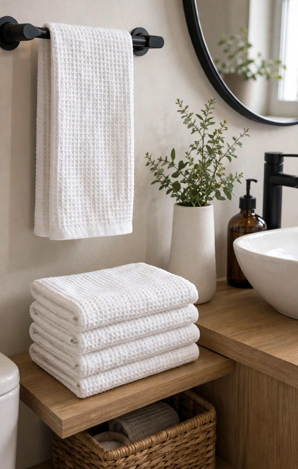 Pure White Waffle Towel Set