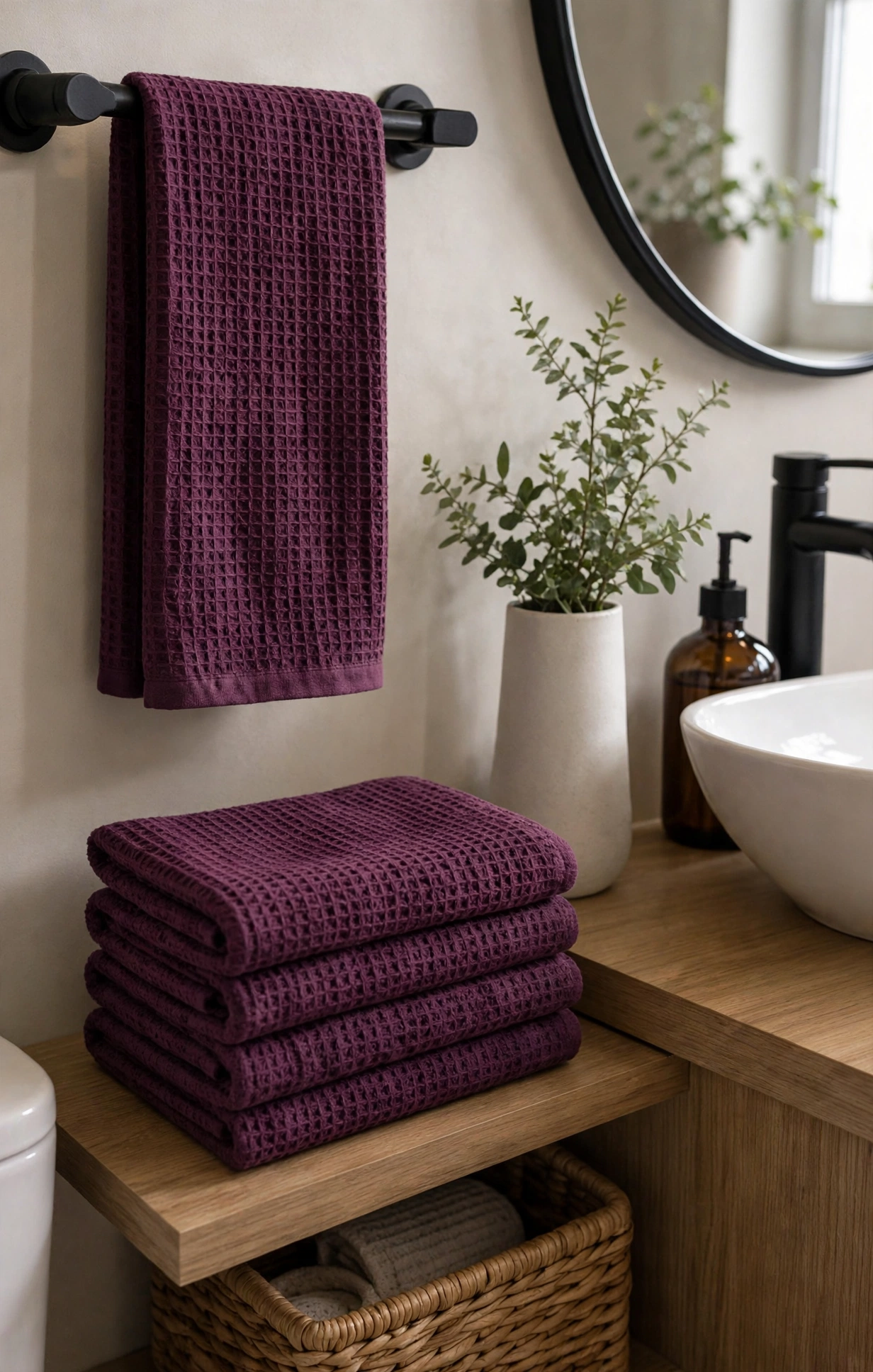 Burgundy Plum Waffle Towel Set
