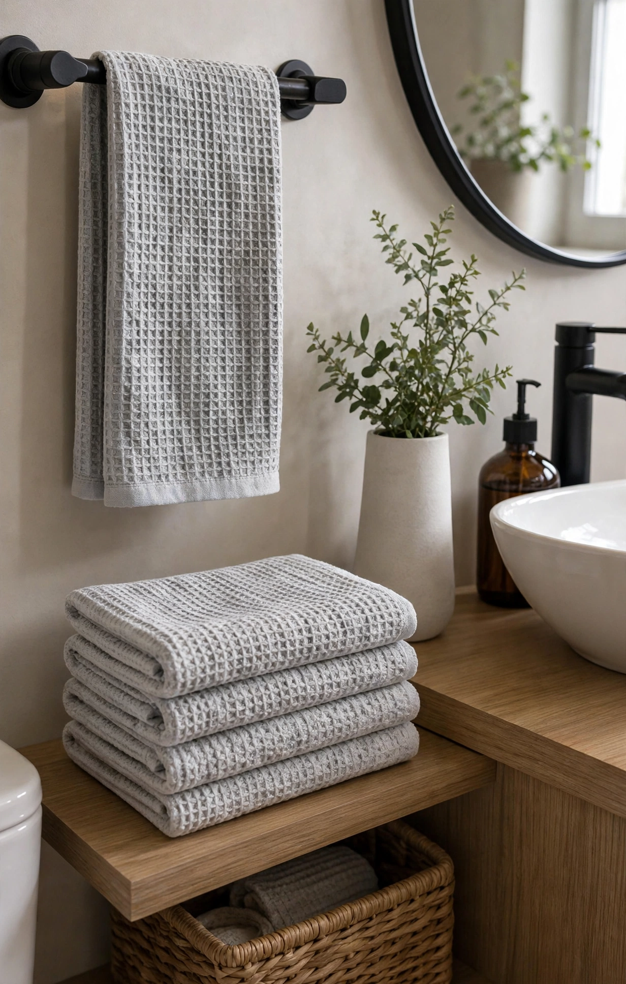 Ash Gray Waffle Towel Set