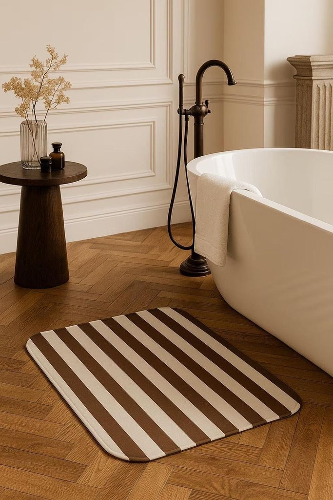 Brown Striped Bath Mat