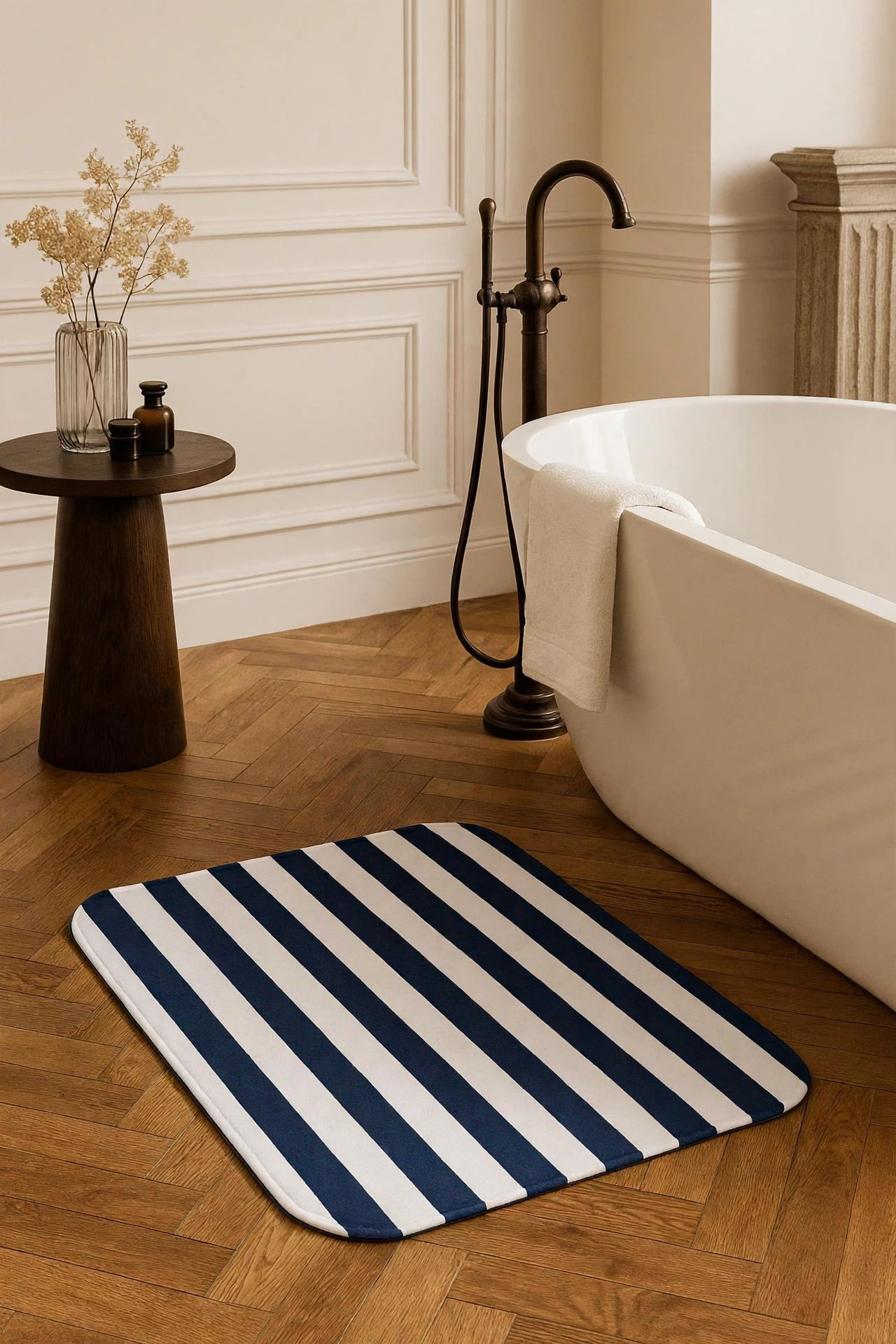 Blue Striped Bath Mat