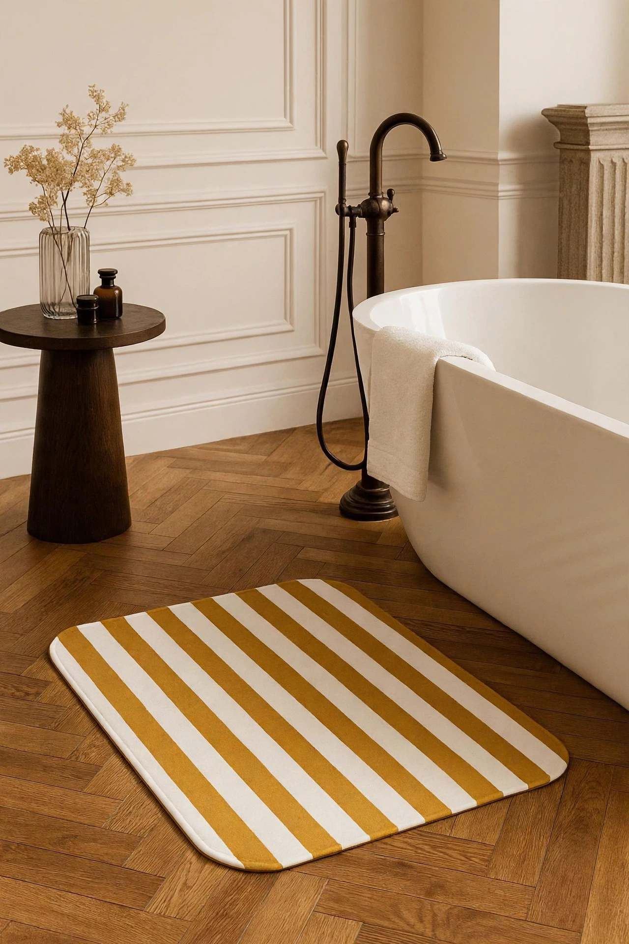 Yellow Striped Bath Mat