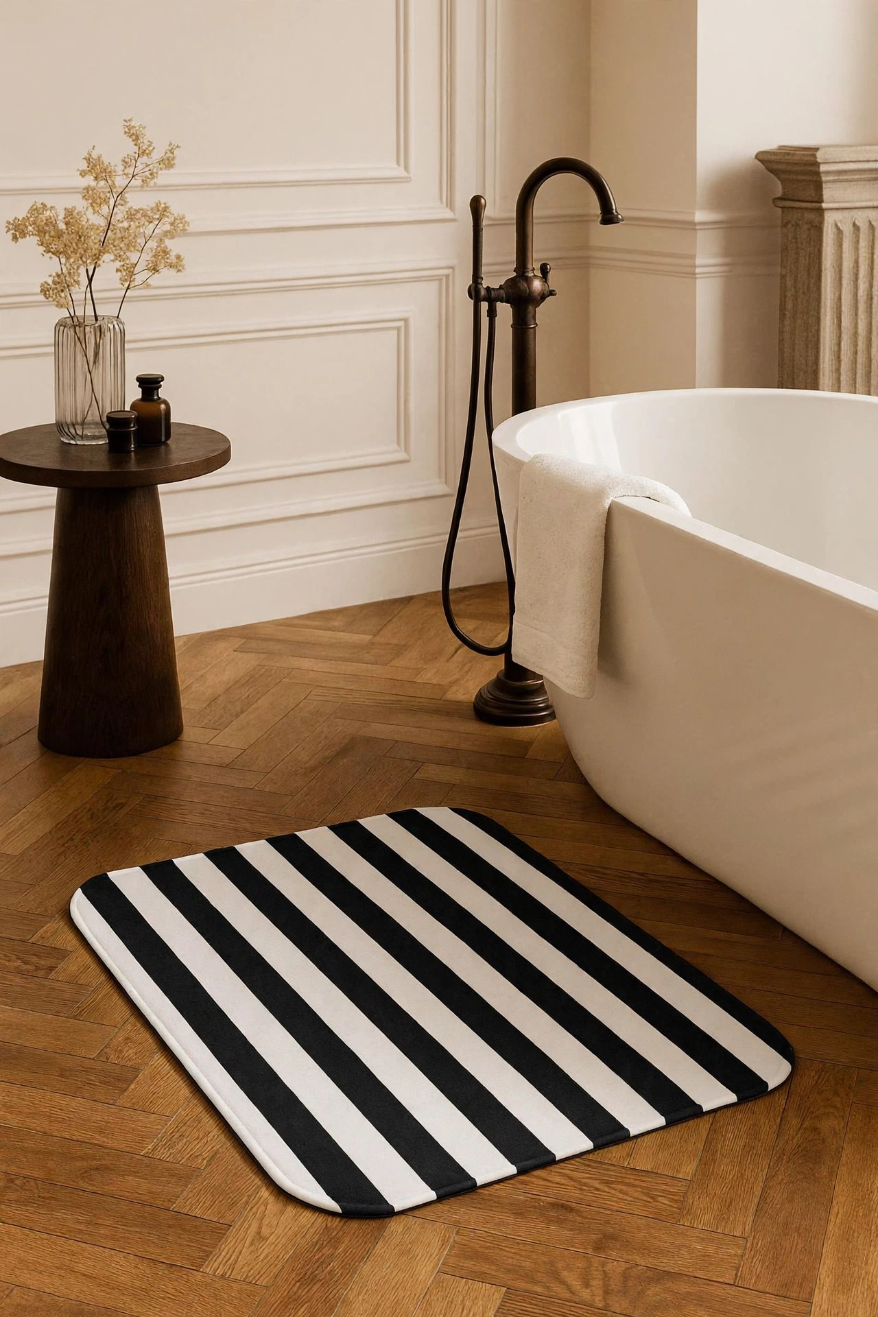 Black Striped Bath Mat