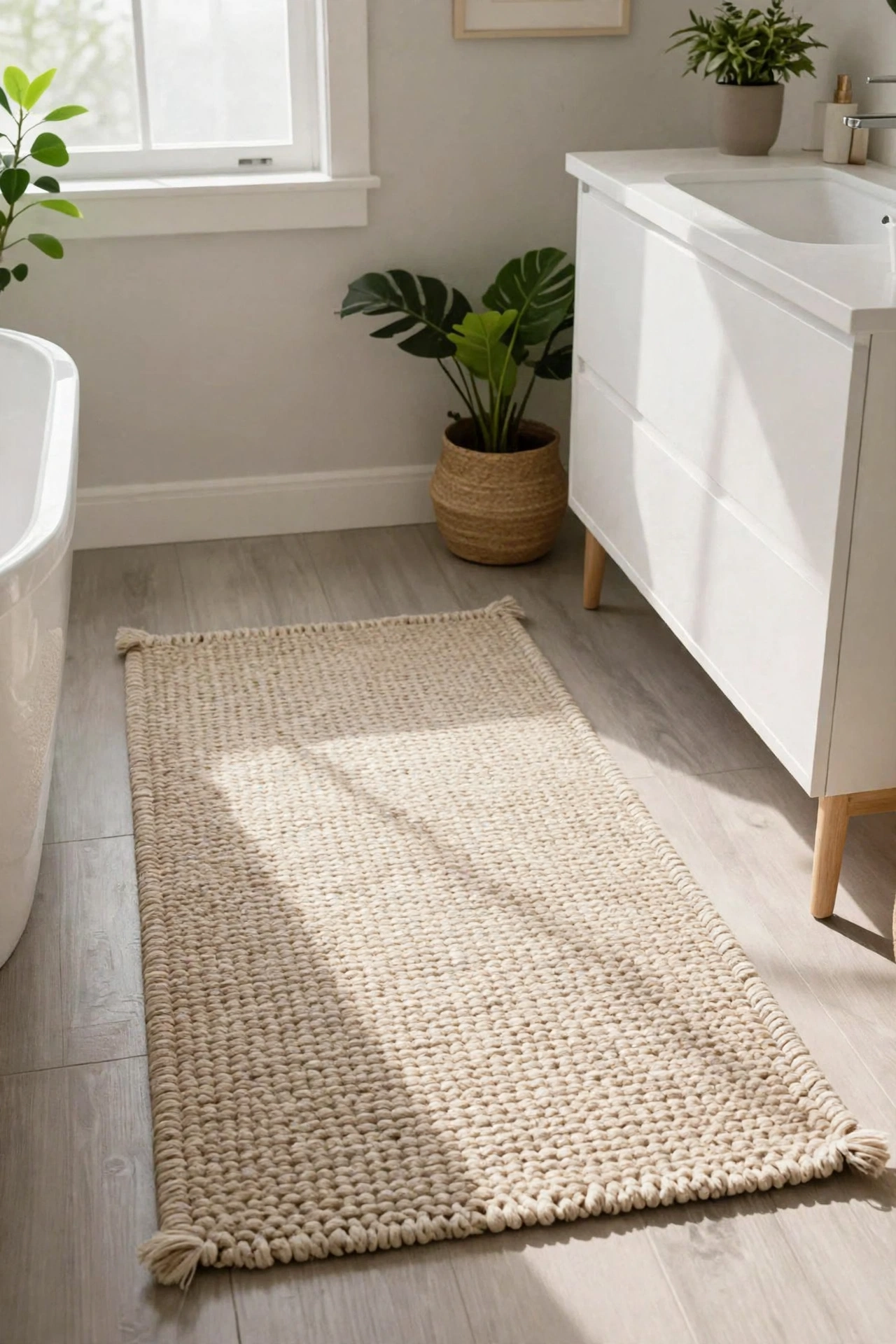 Sand Beige Braided Bath Mat