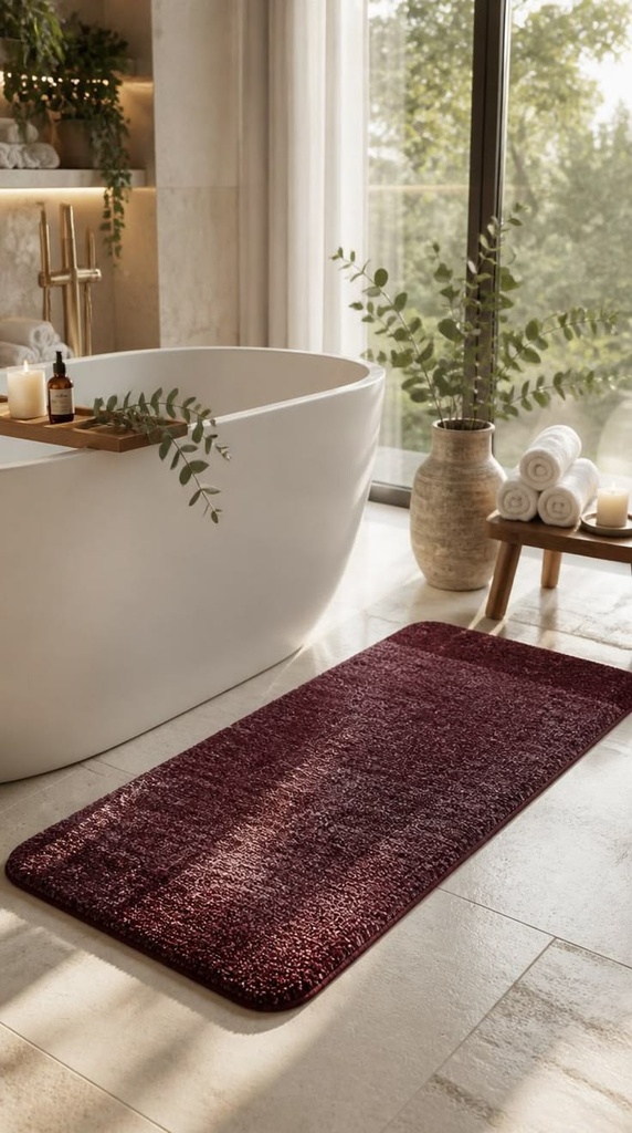 Burgundy Bath Mat (Shaggy Microfiber)
