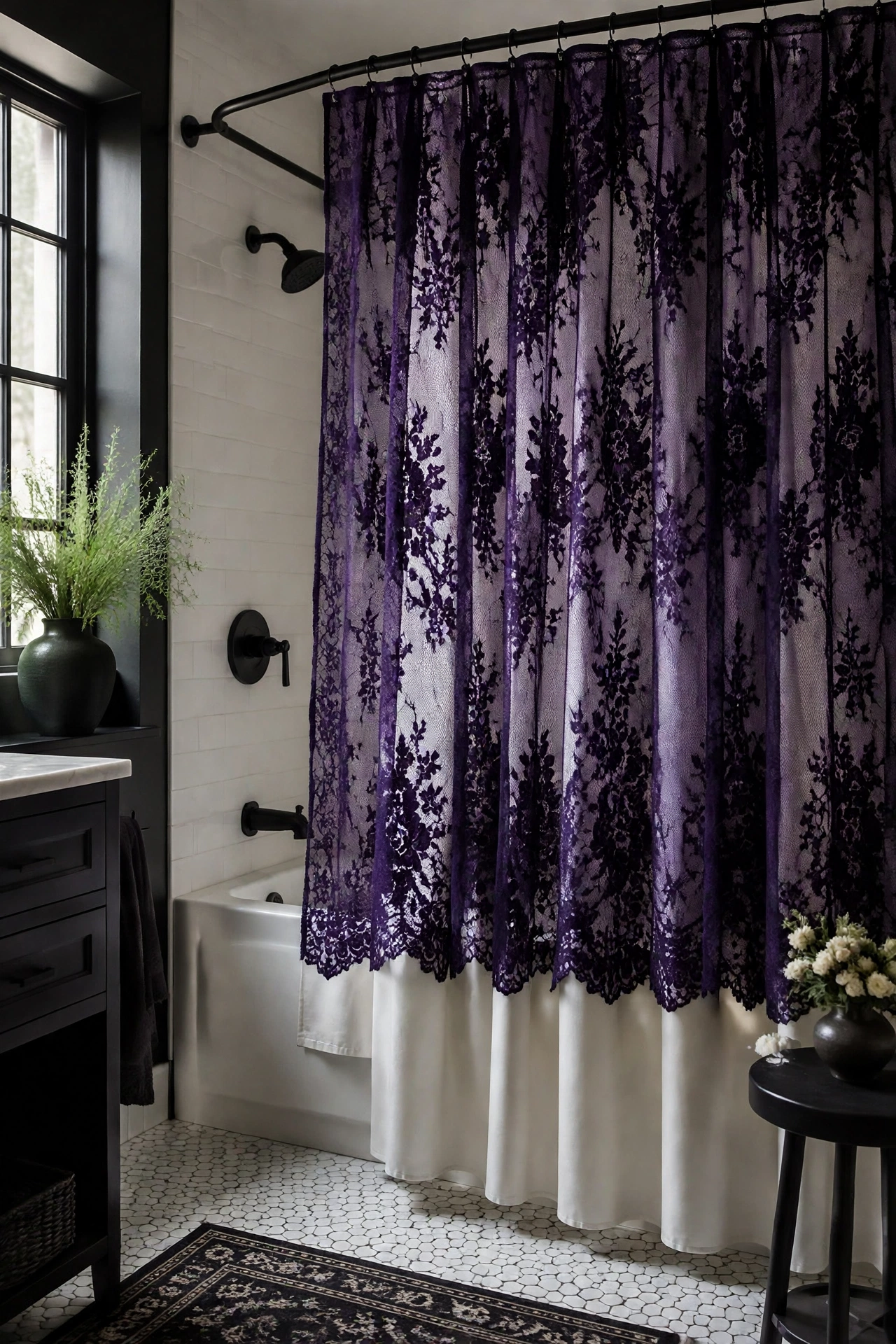 Deep Purple Lace Shower Curtain