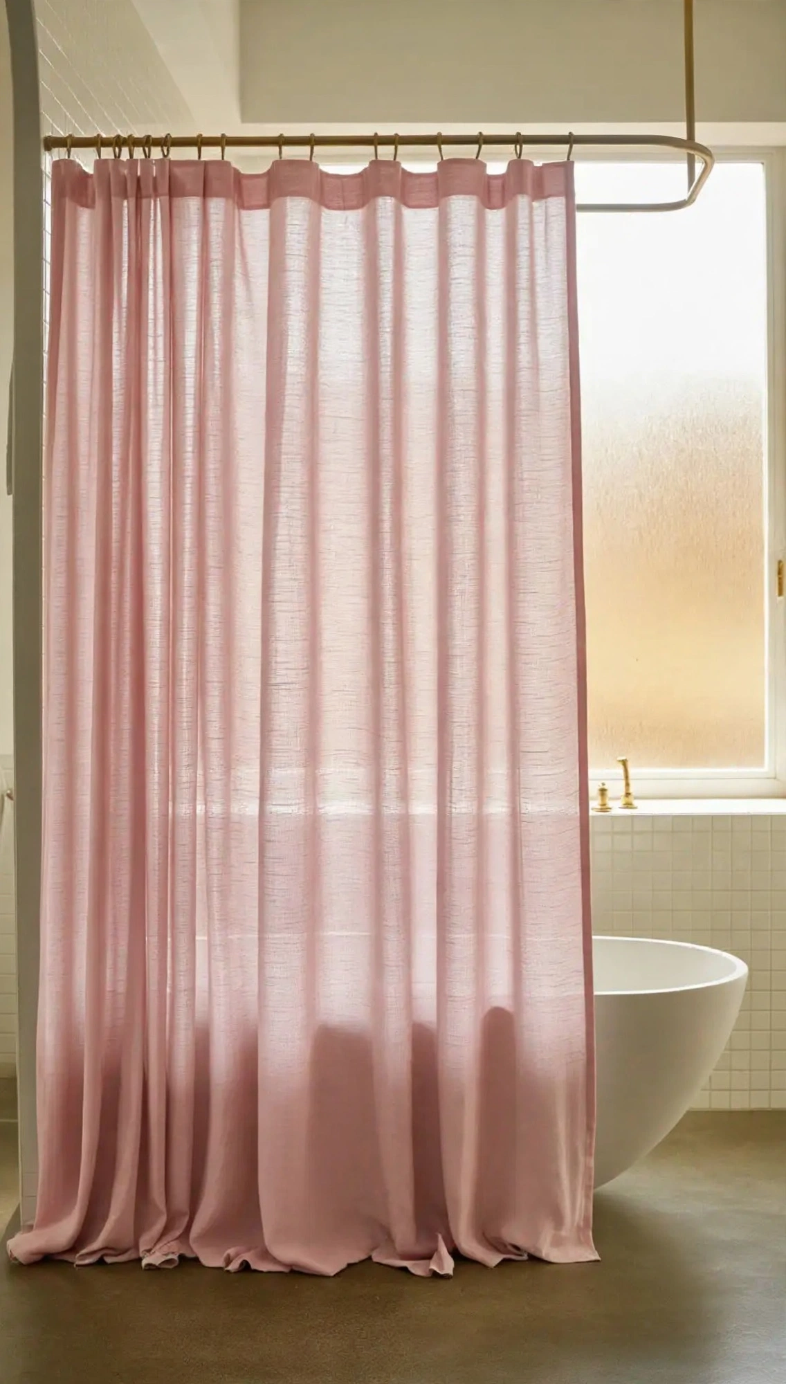 Baby Pink Linen Shower Curtain