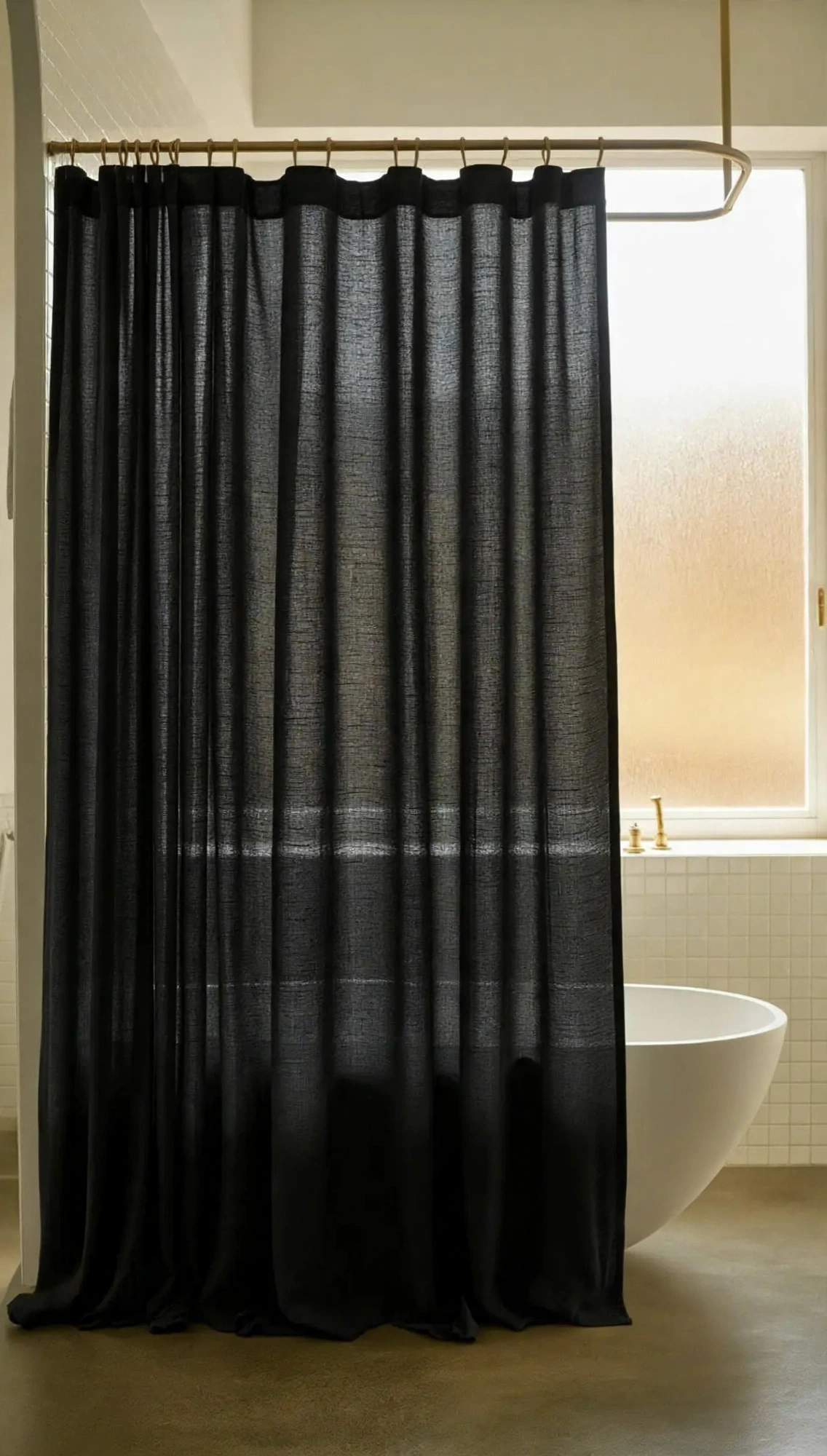 Black Linen Shower Curtain