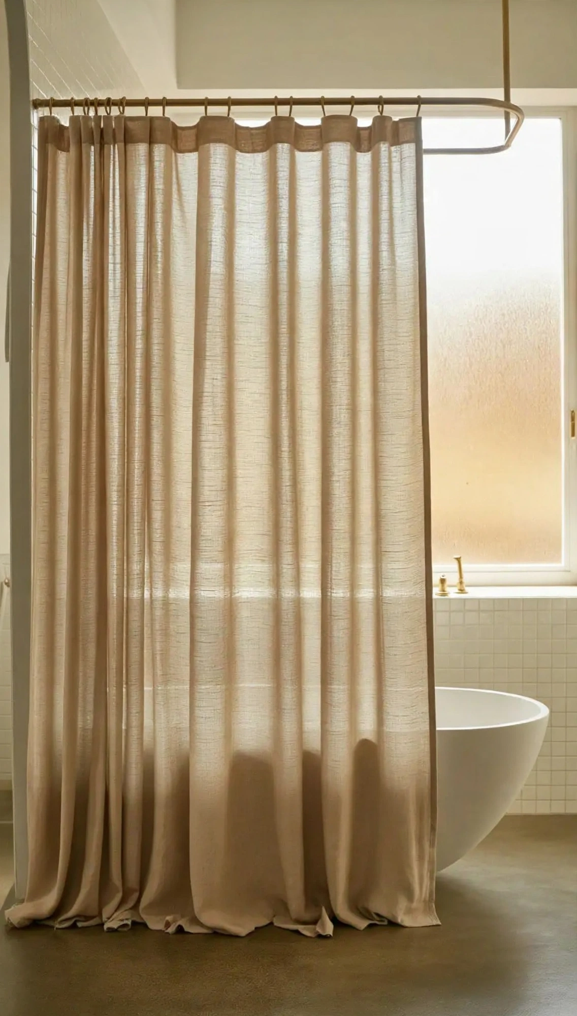 Beige Linen Shower Curtain