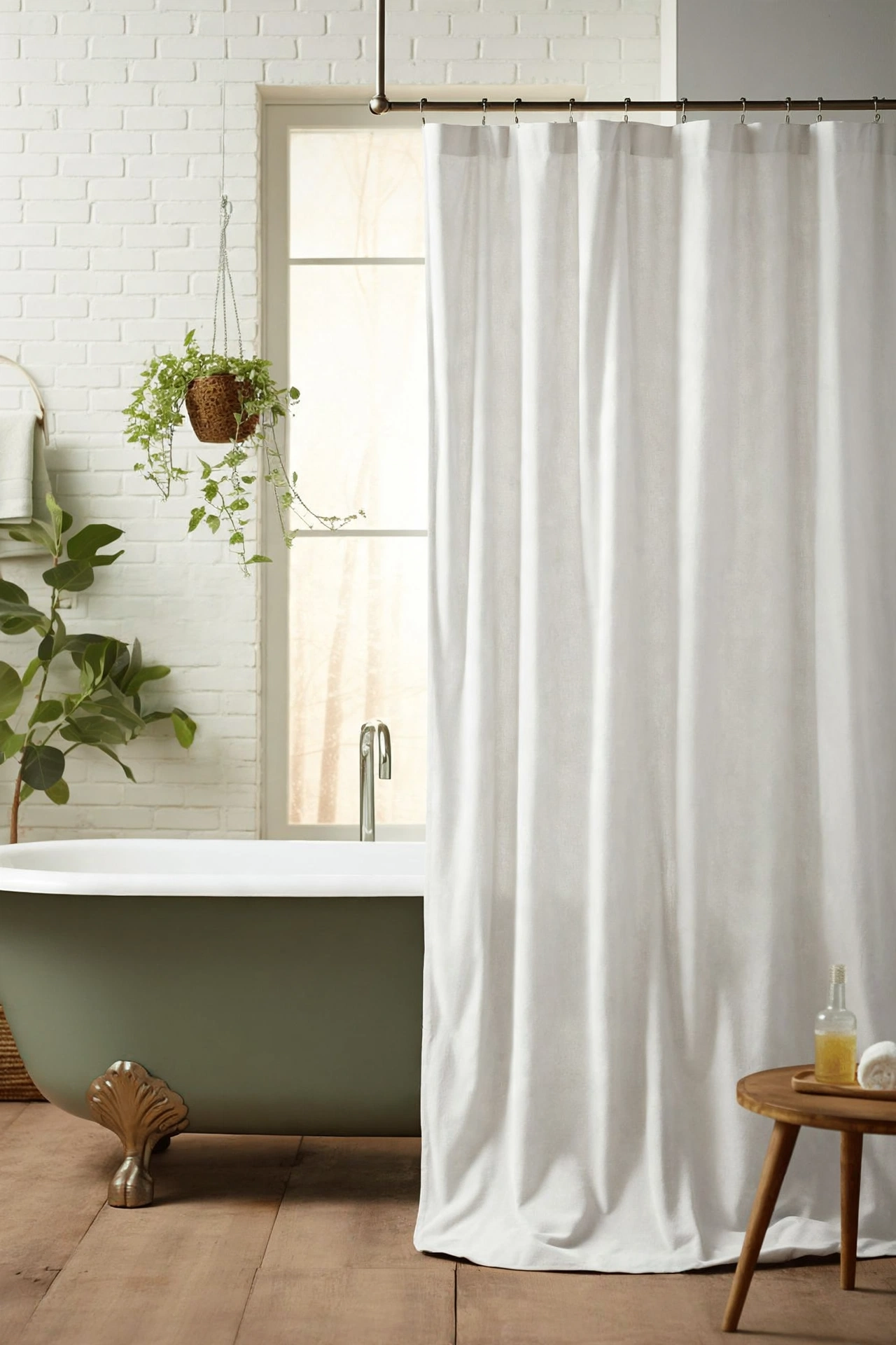 Crisp White Linen Shower Curtain