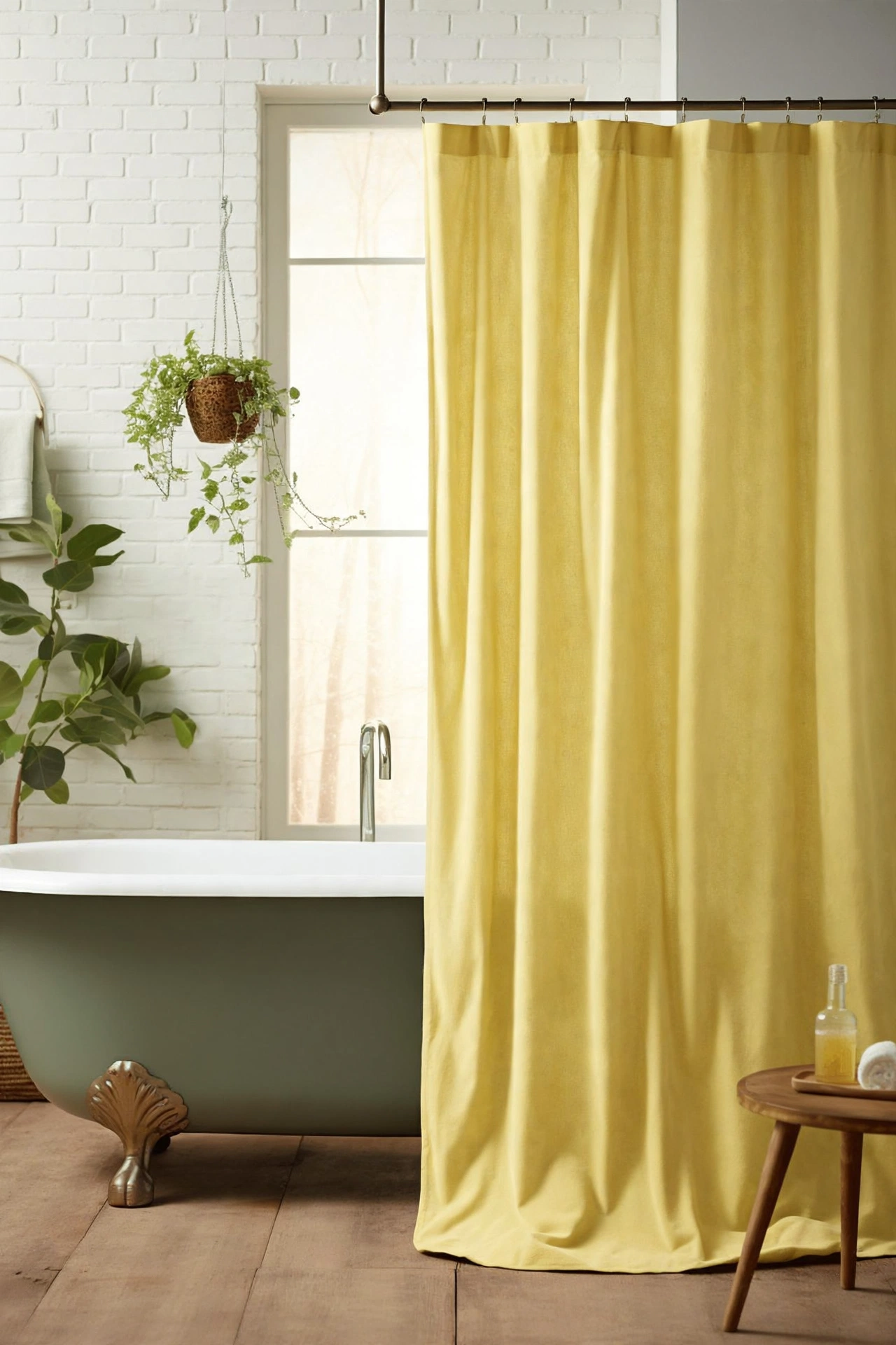 Lemon Yellow Linen Shower Curtain