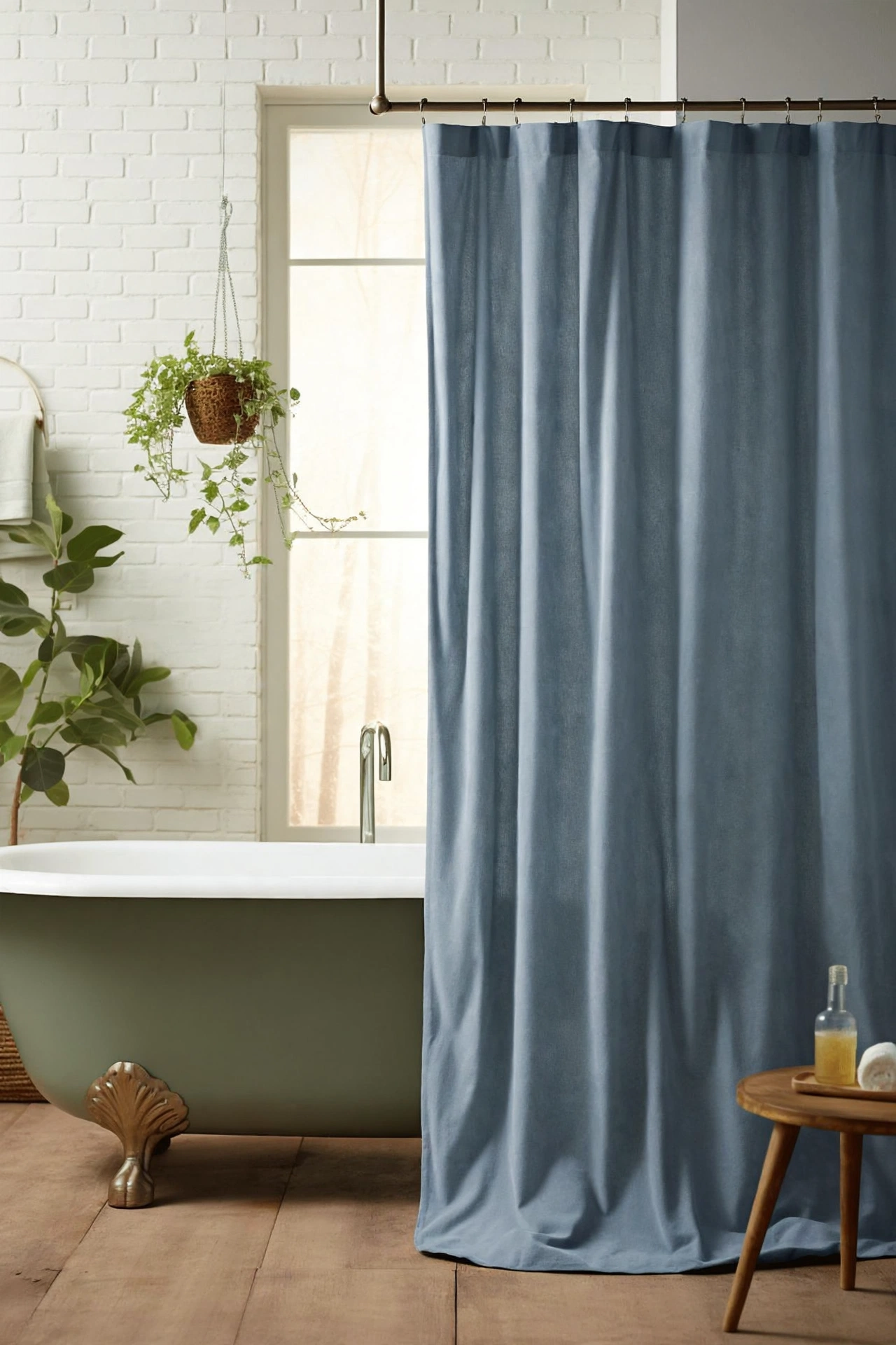Stone Blue Linen Shower Curtain