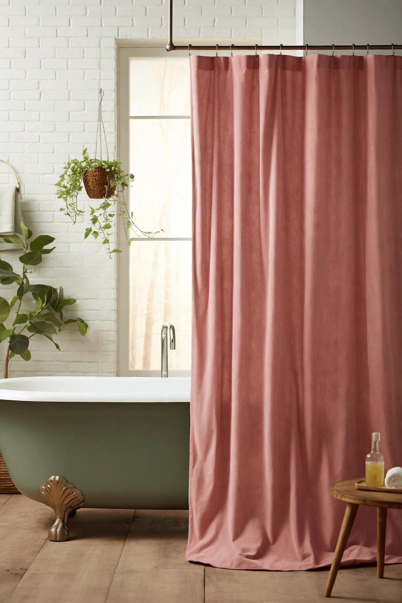 Light Red Linen Shower Curtain