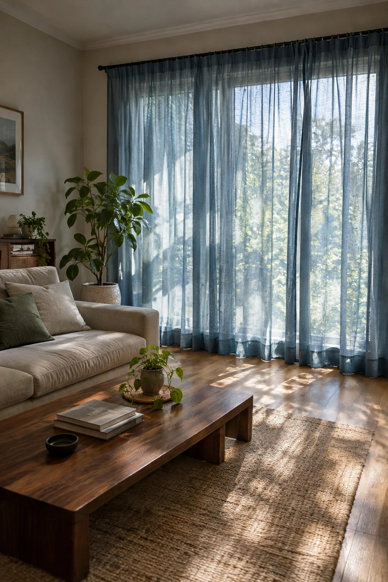 Stone Blue Sheer Linen Curtains