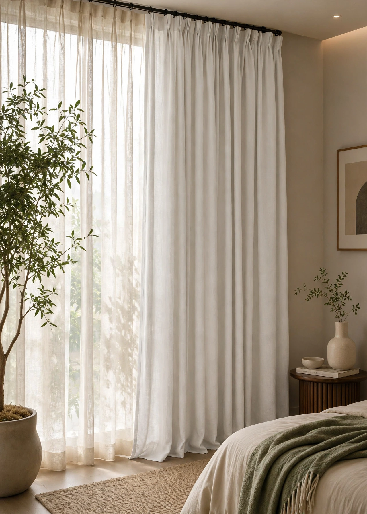 Cloud White Washed Linen Blackout Curtain with White Sheer