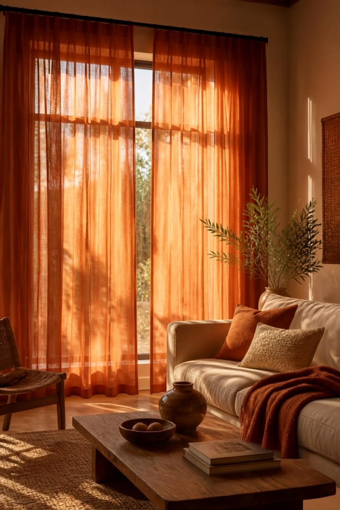Burnt Orange Sheer Linen Curtains