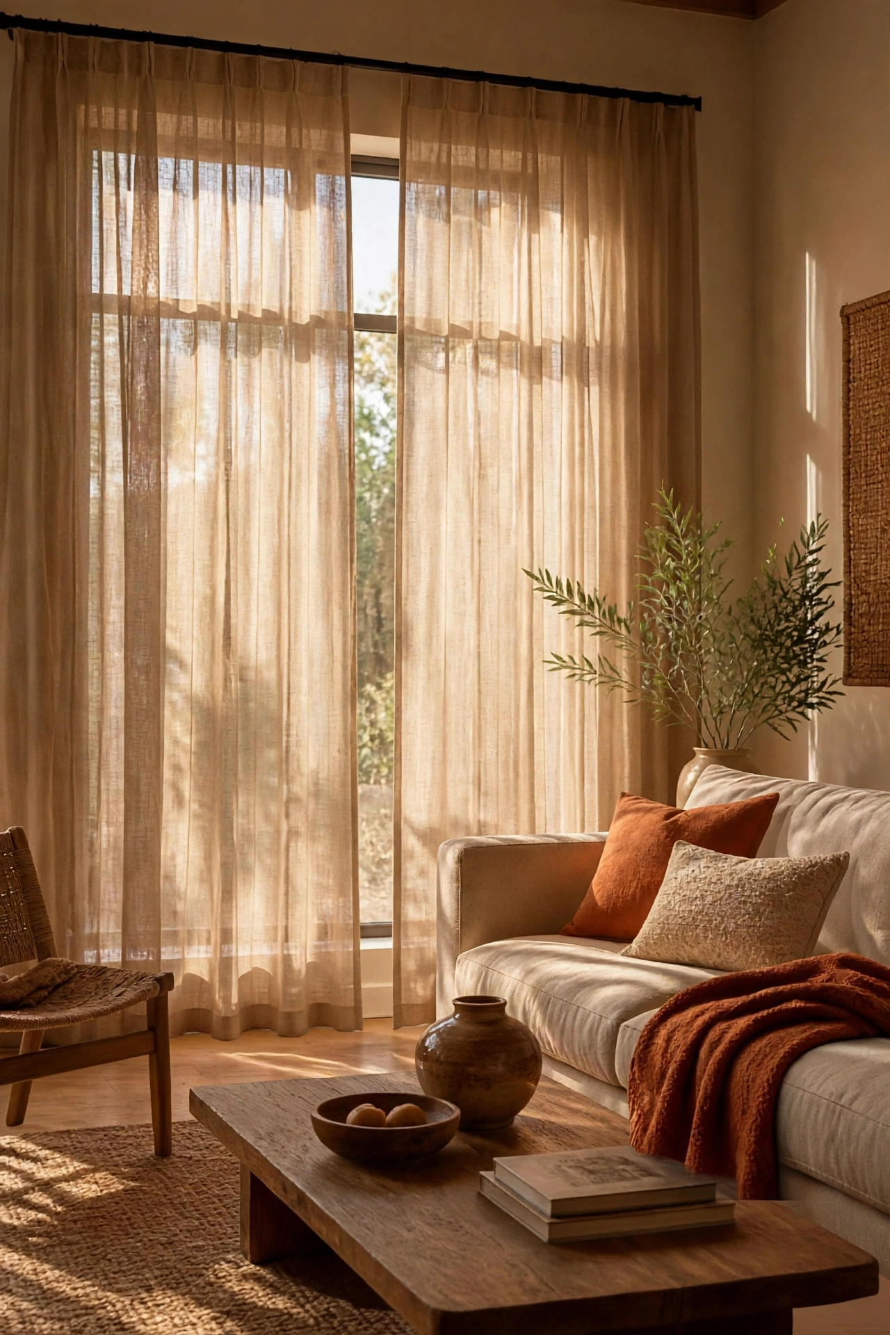 Natural Beige Sheer Linen Curtains