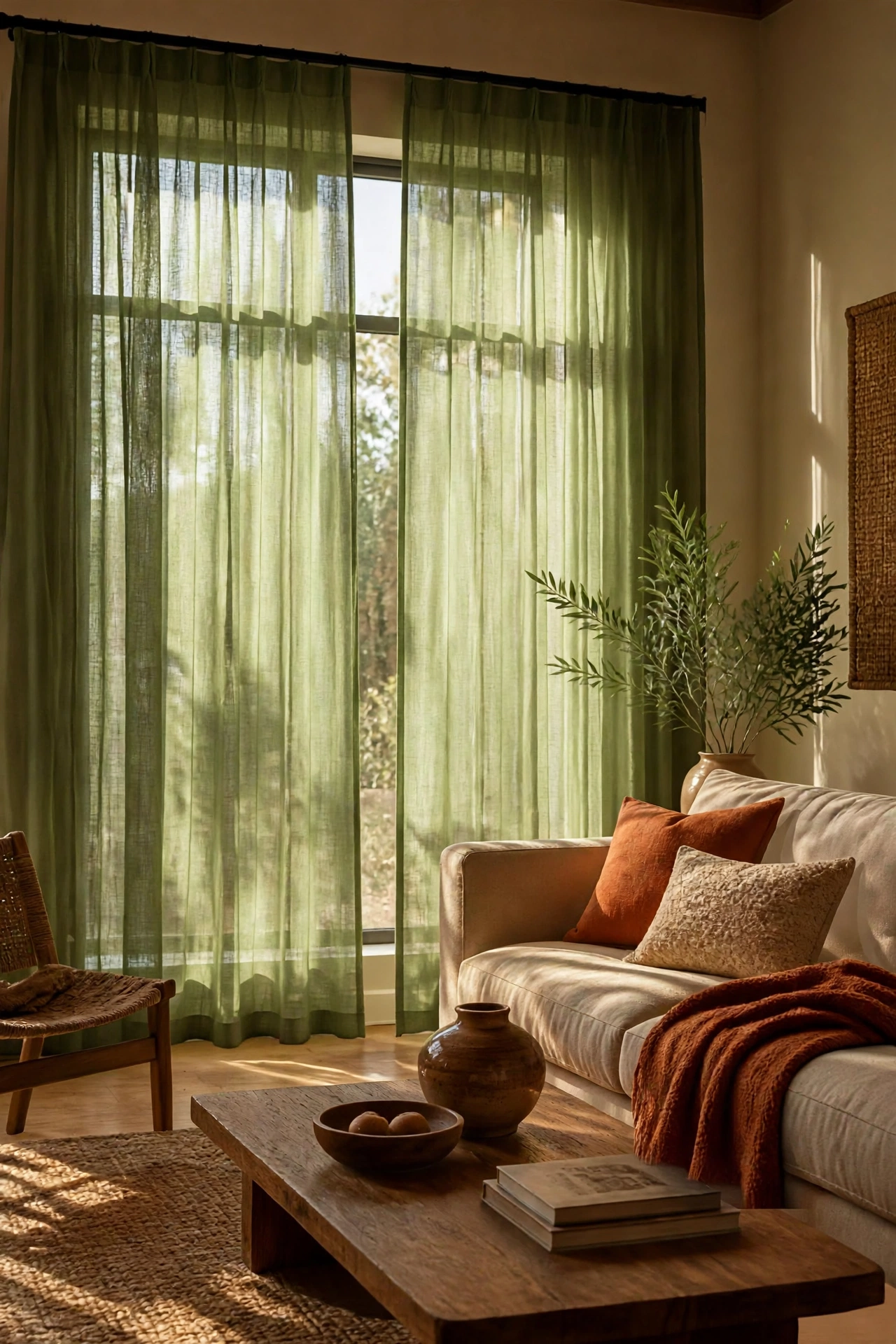 Avocado Green Sheer Linen Curtains