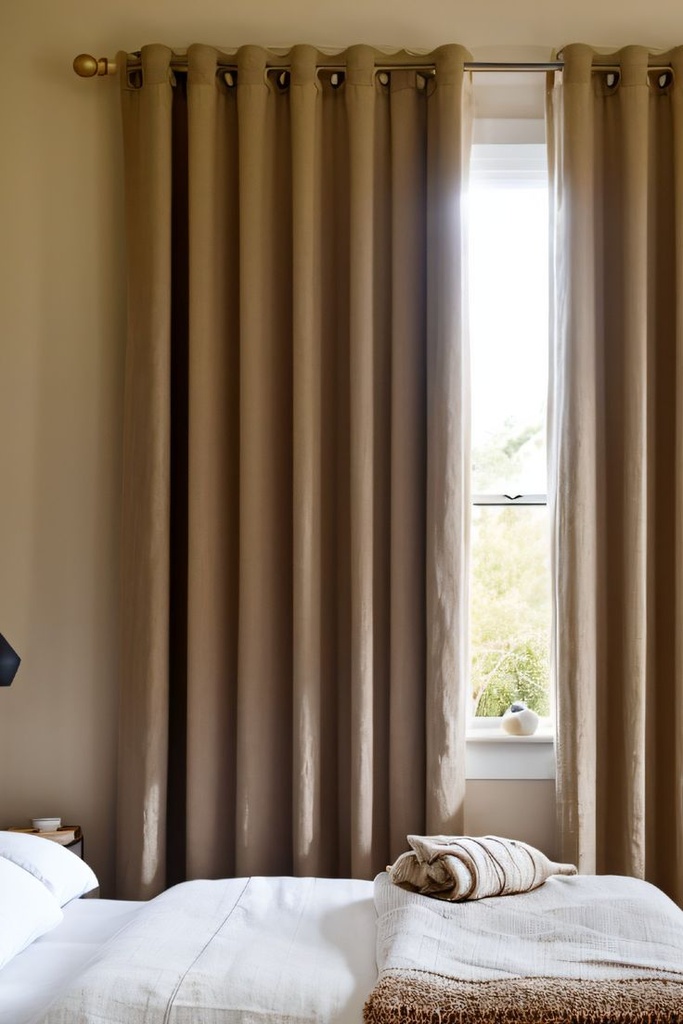 Natural Beige Washed Linen Blackout Curtain
