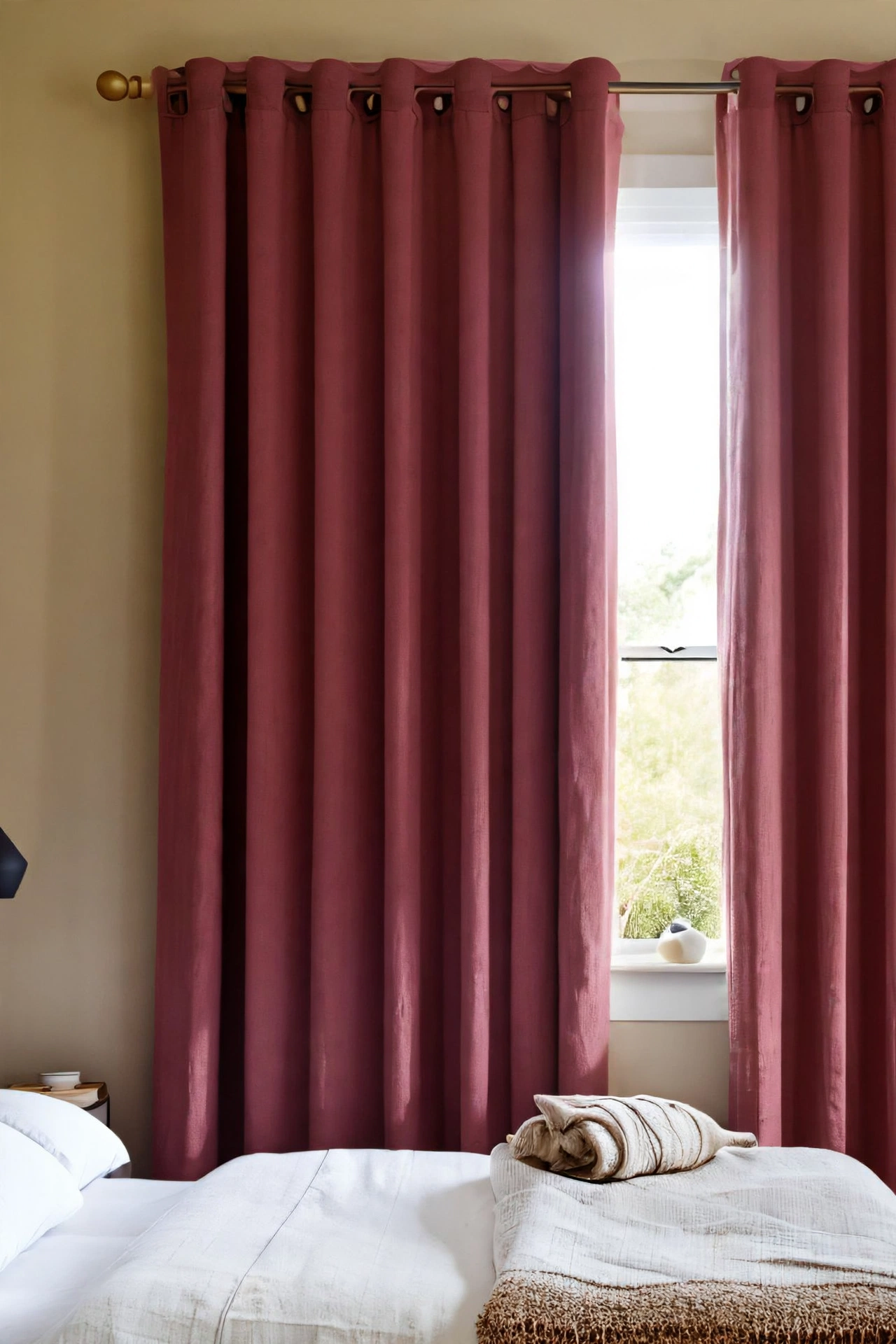 Dark Pink Washed Linen Blackout Curtain