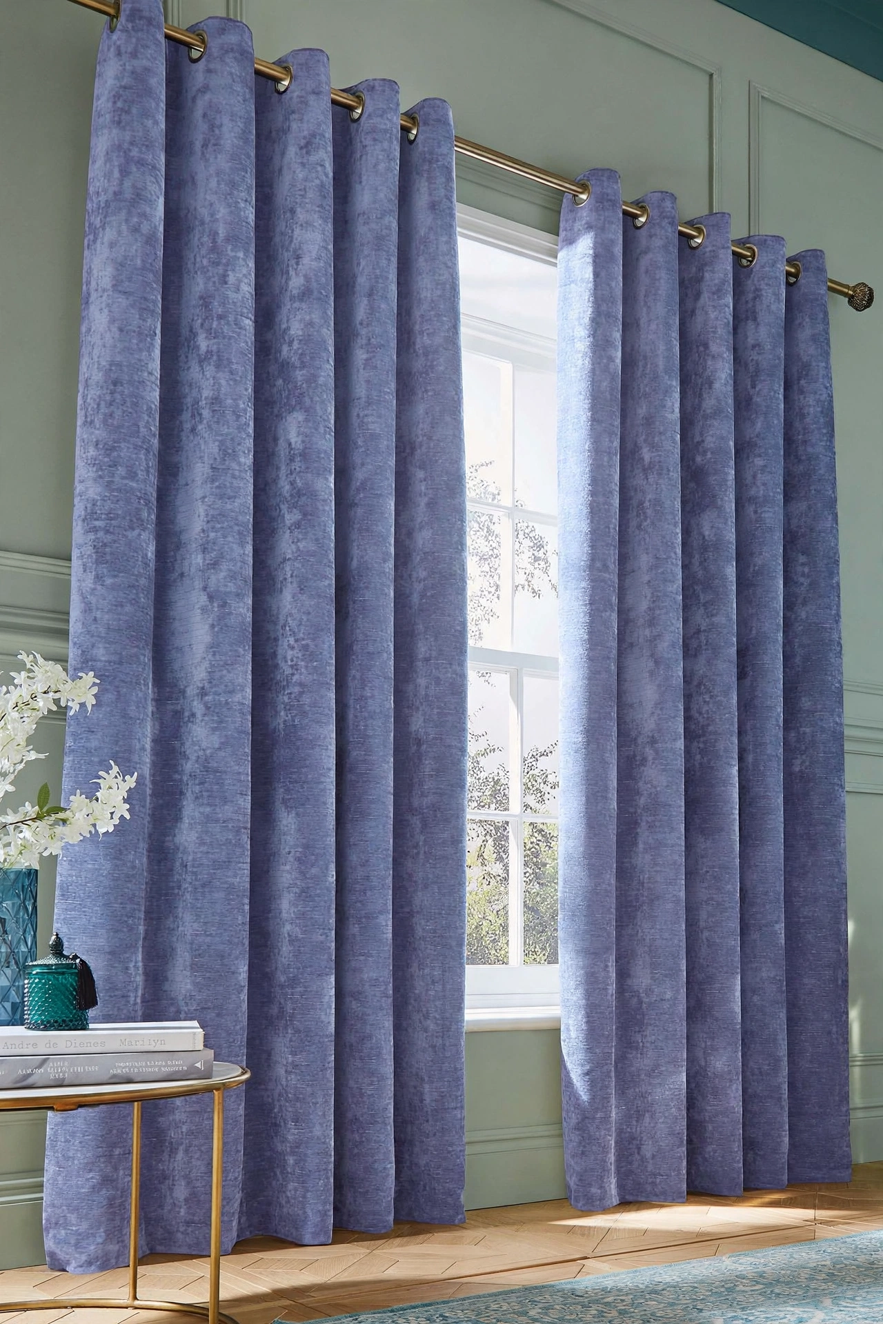 Periwinkle Crushed Velvet Eyelet Curtains
