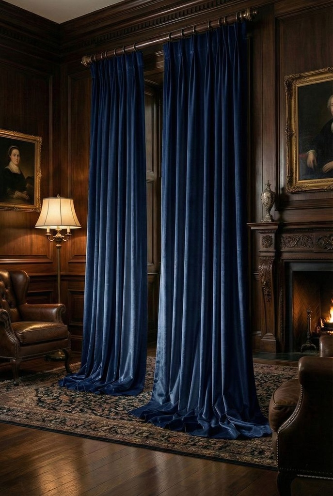 Royal Navy Blue Velvet Curtain
