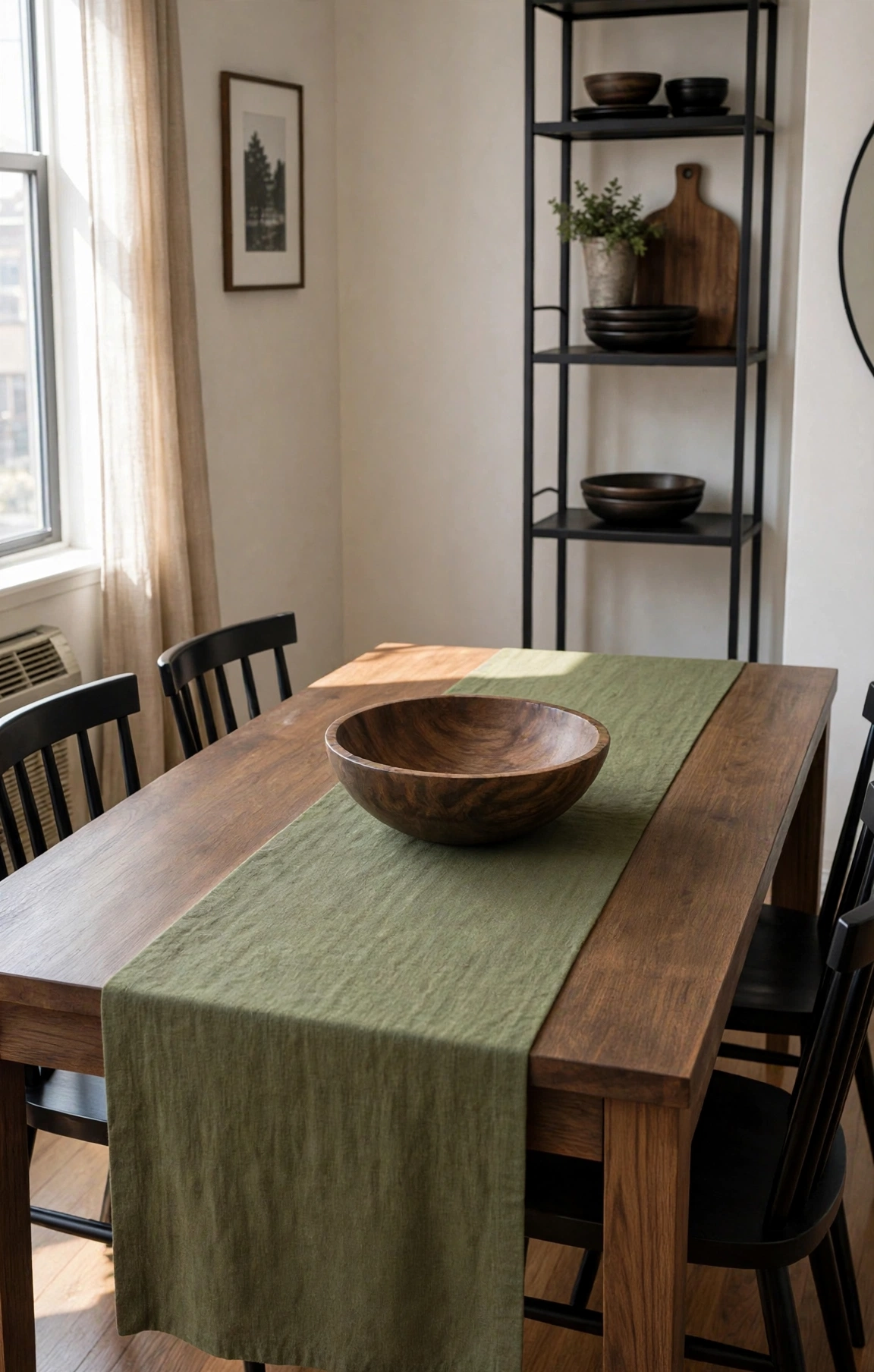 Olive Green Linen Table Runner