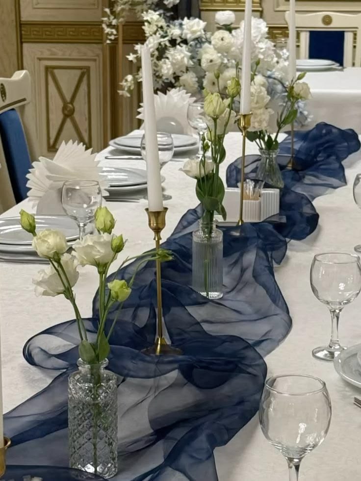Navy Blue Organza Table Runner