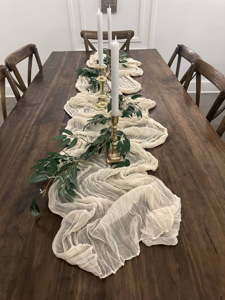 Natural Cream Crinkled Georgette Table Runner