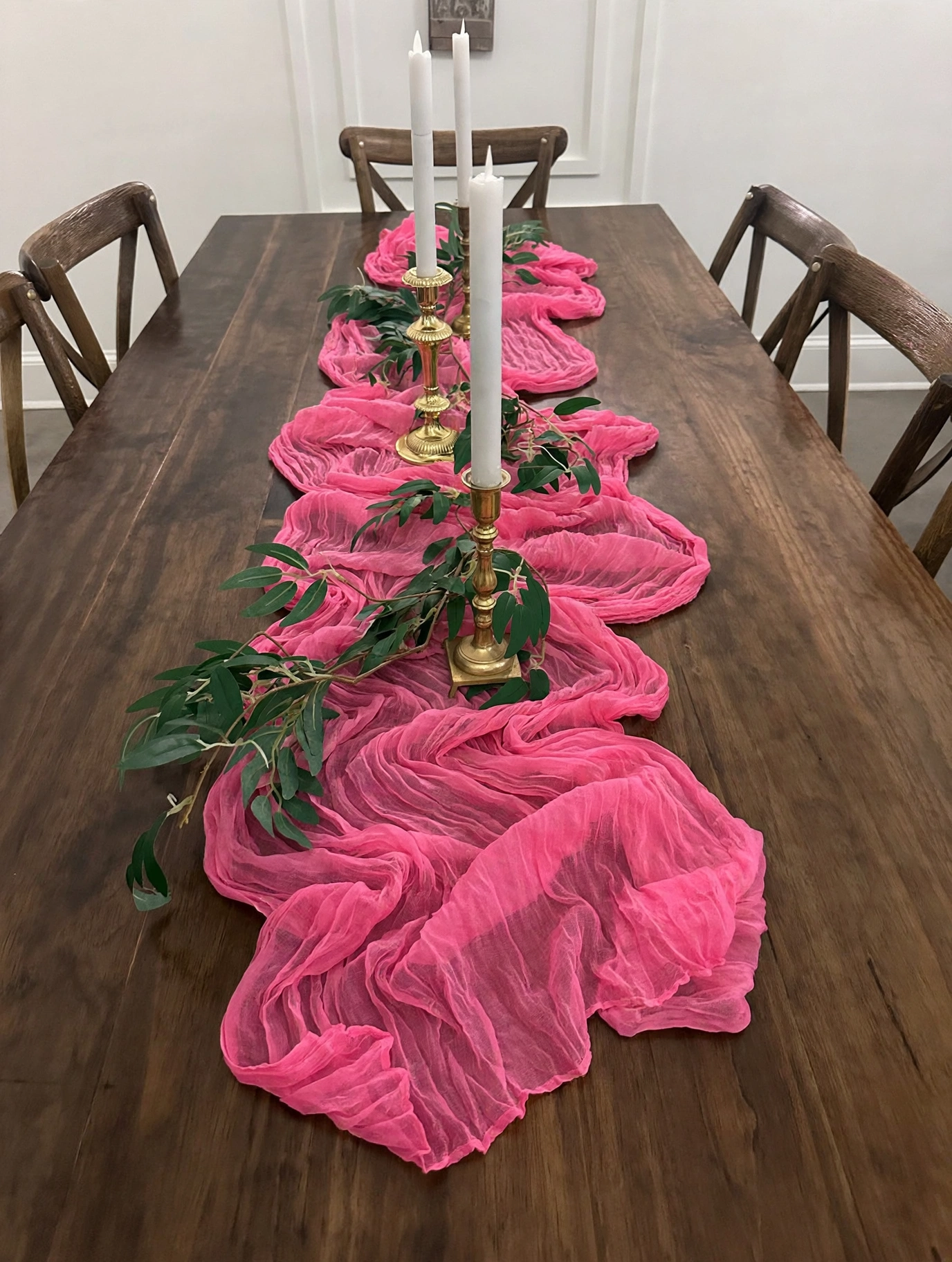Bright Pink Crinkled Georgette Table Runner