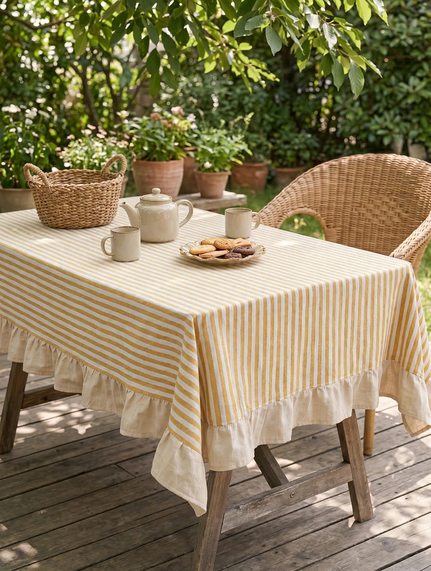 Yellow Striped Ruffled Tablecloth