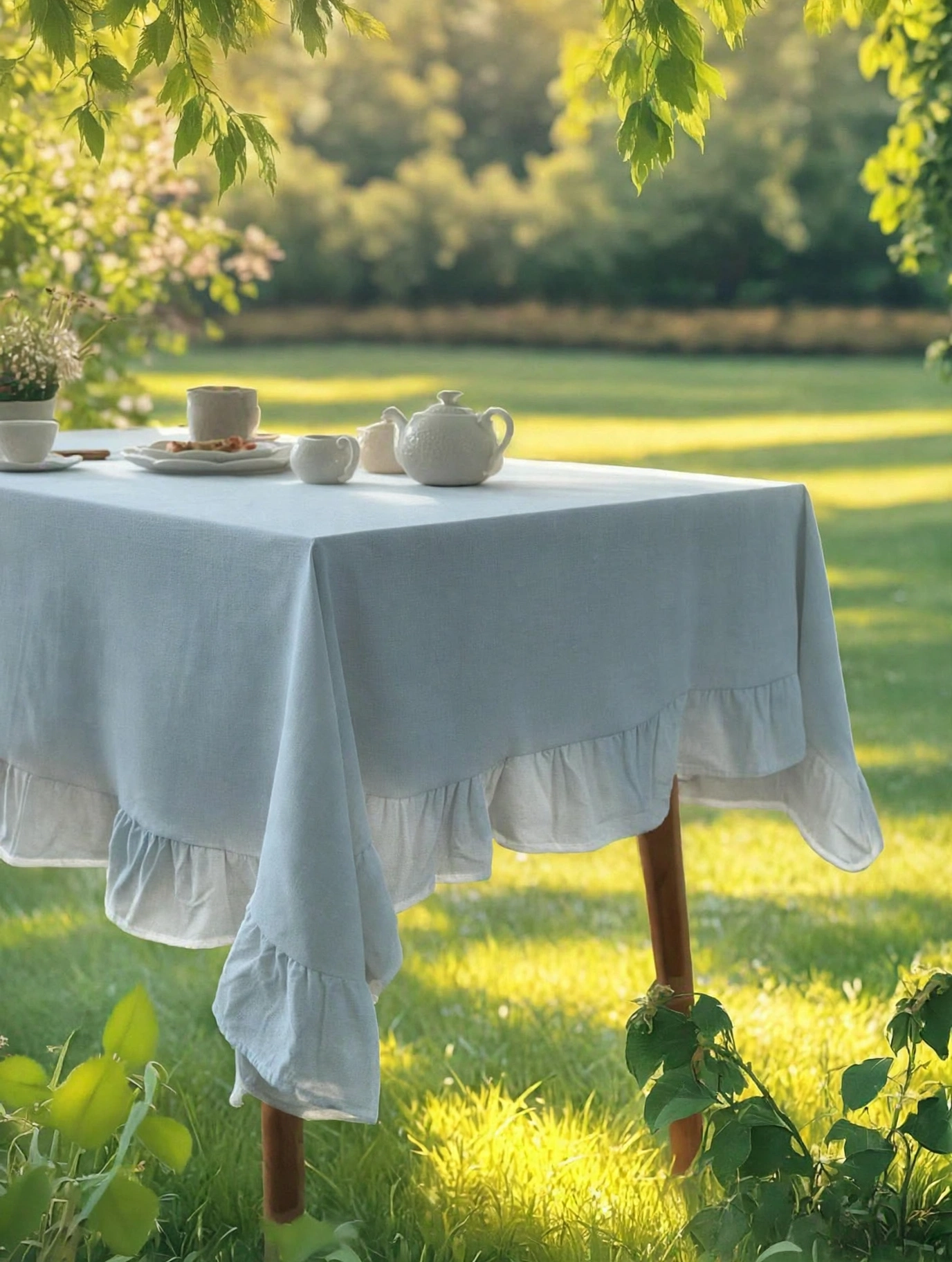 Baby Blue Ruffled Tablecloth