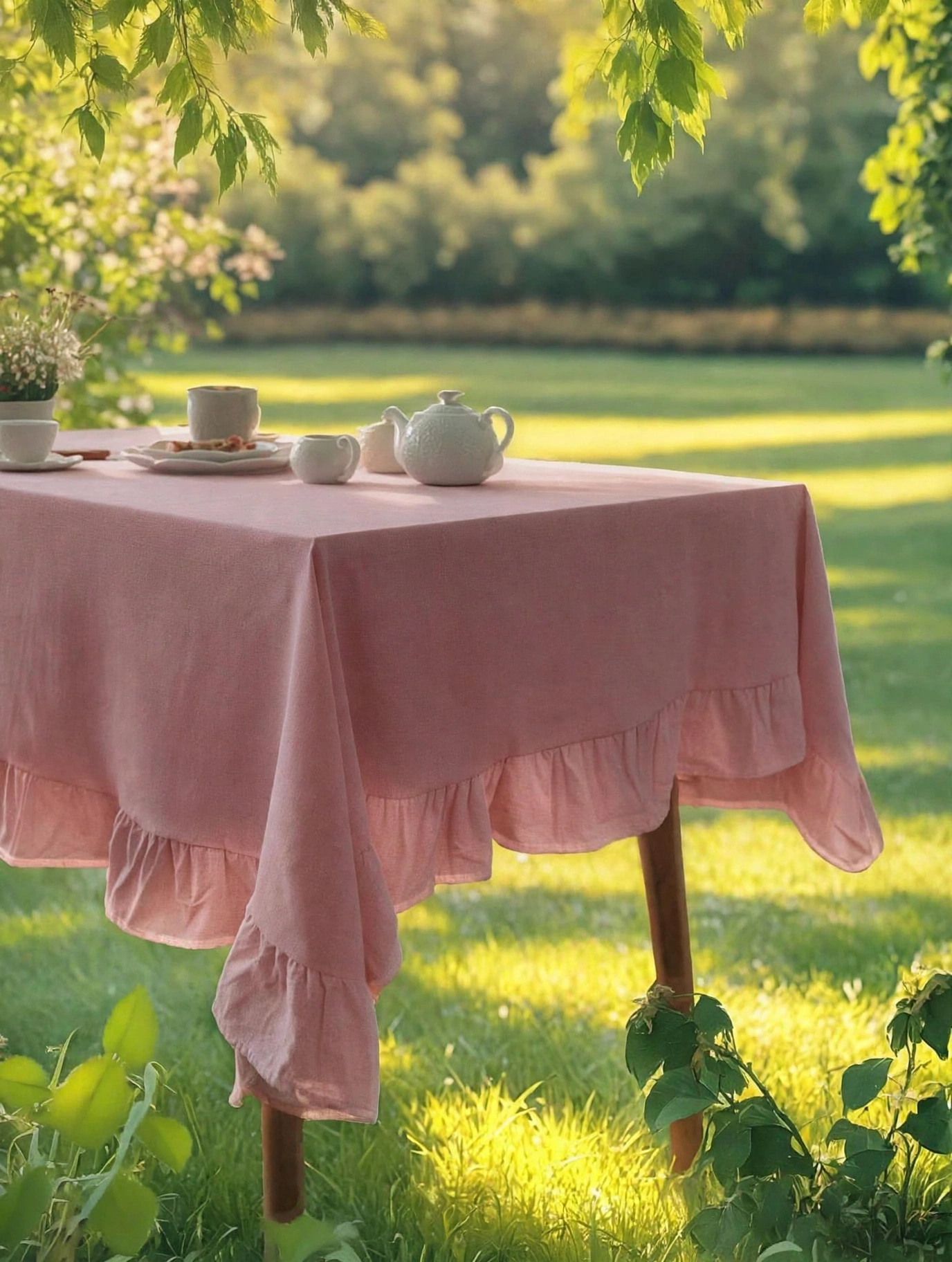 Dusky Rose Ruffled Tablecloth