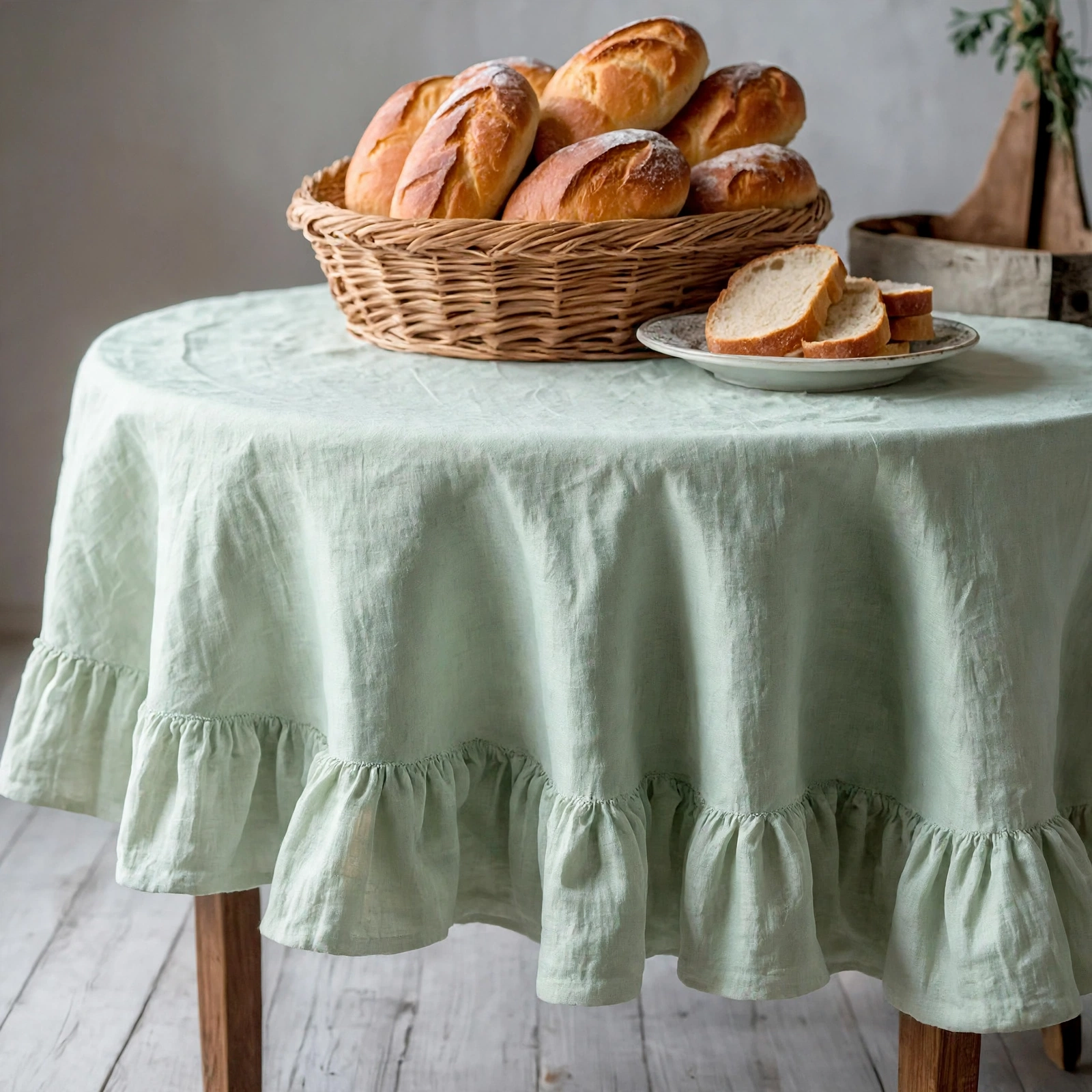 Mint Green Ruffled Round Tablecloth