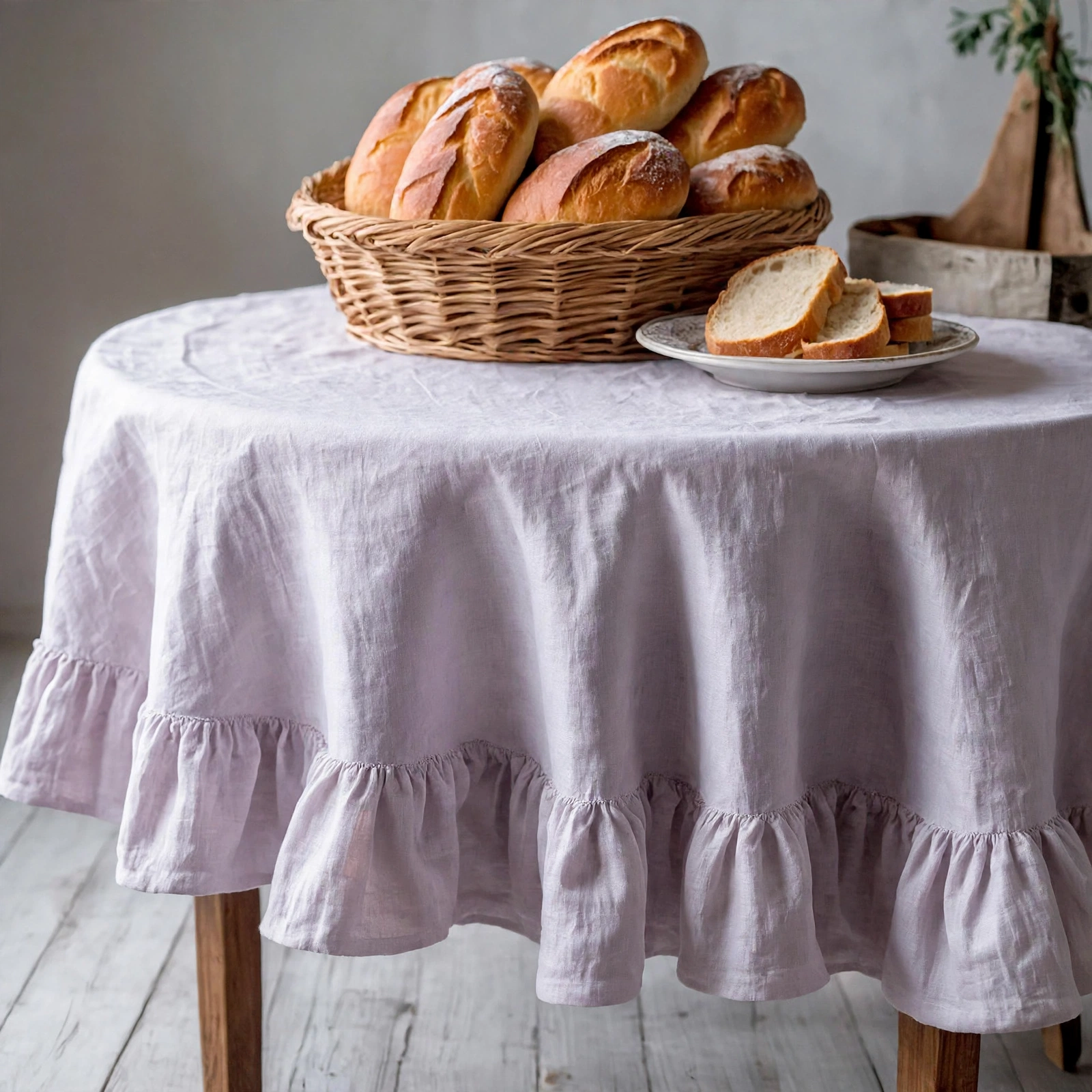 Lavender Ruffled Round Tablecloth