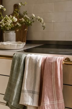 Multi Pastel Linen Kitchen Towel Set of 3