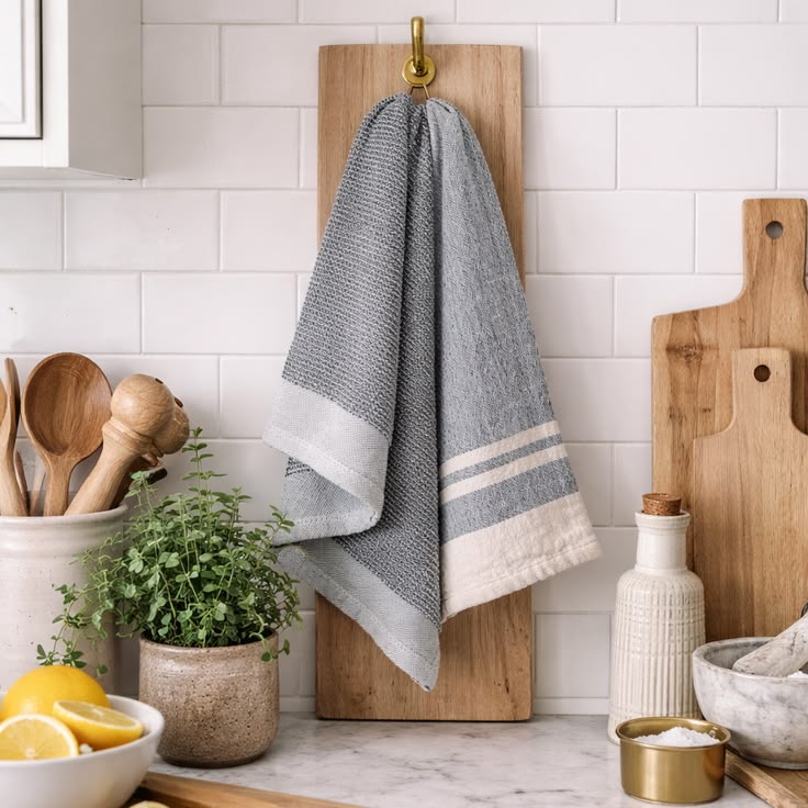 Gray Striped Waffle Kitchen Towel