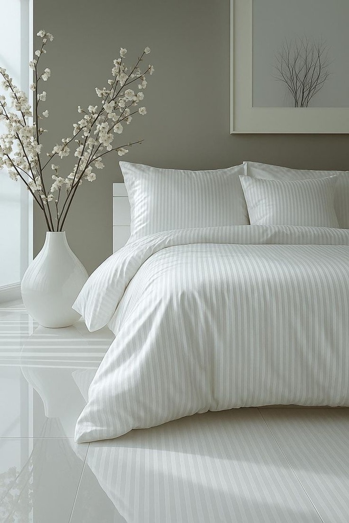 White Striped King Duvet Cover Set