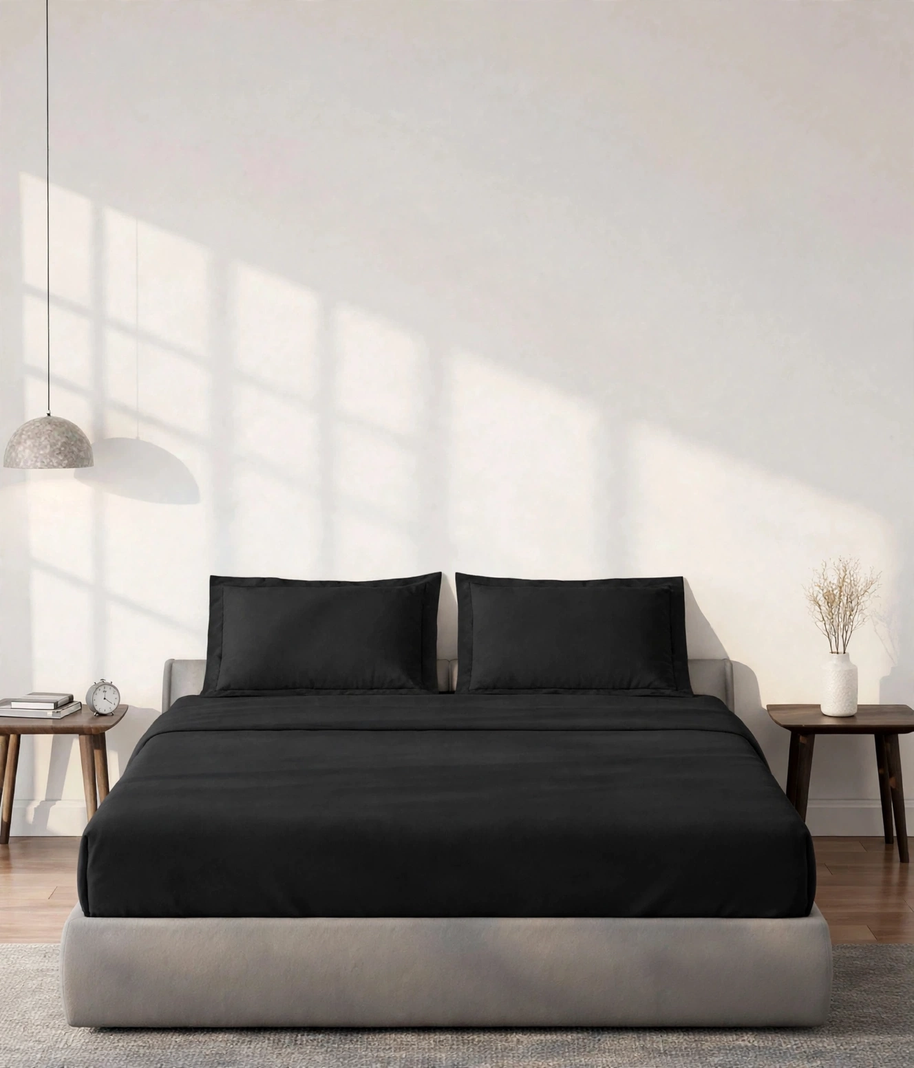 Ash Black king size Fitted bedsheet with pillow cases