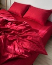 Cherry Red Satin Striped King size Duvet Cover with 2 Pillow Cases
