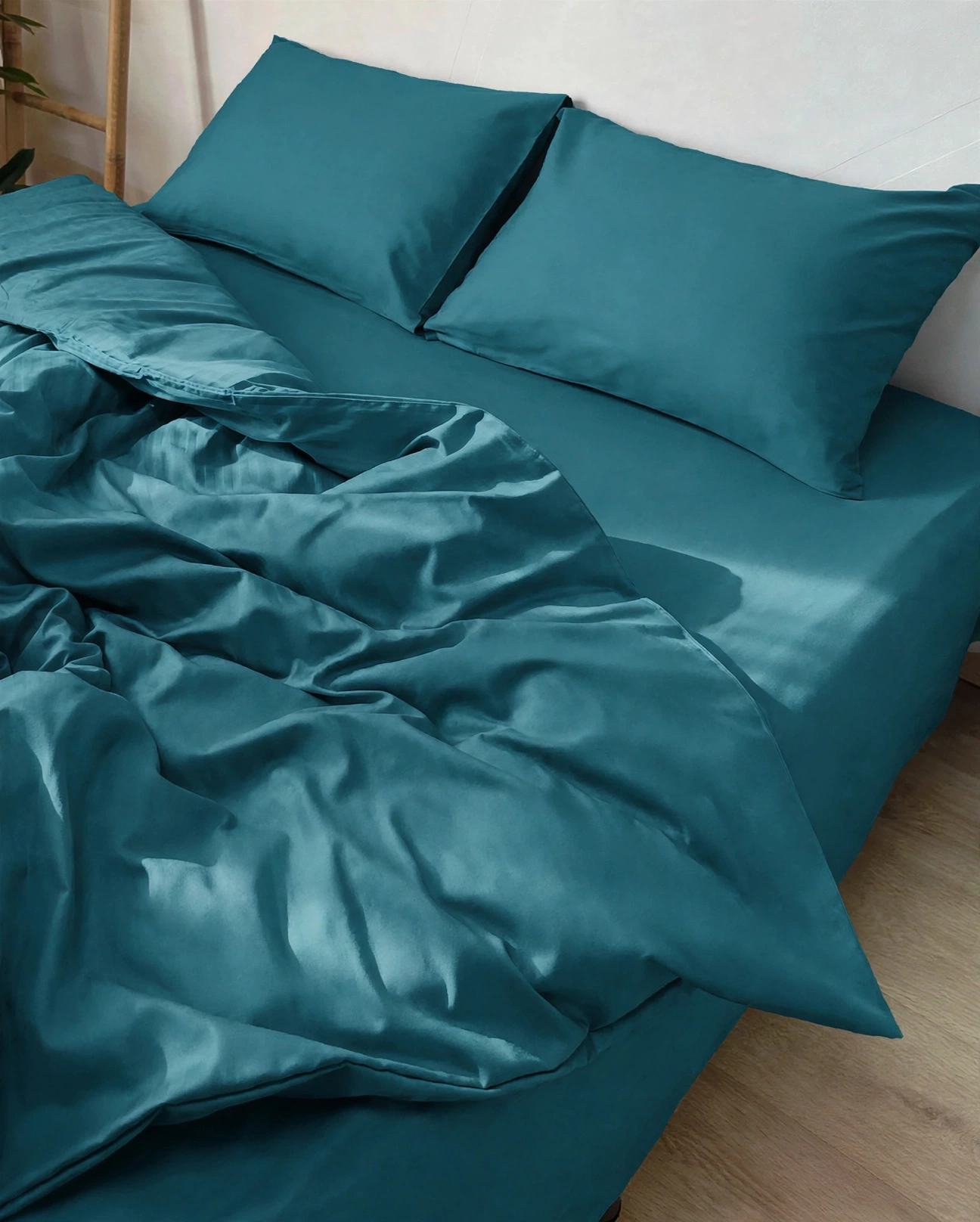 Teal Solid Plain Duvet Cover Set With 2 Pillow Covers