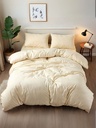 Cream Yellow Solid Plain Duvet Cover Set With 2 Pillow Covers