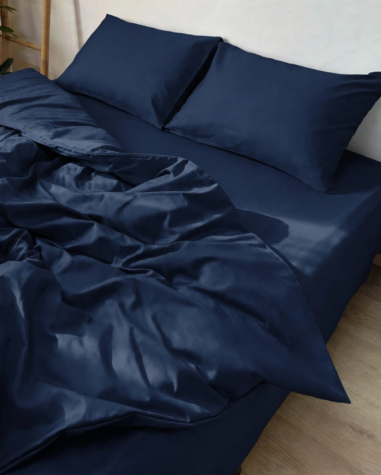 Midnight Blue Solid Plain Duvet Cover Set With 2 Pillow Covers