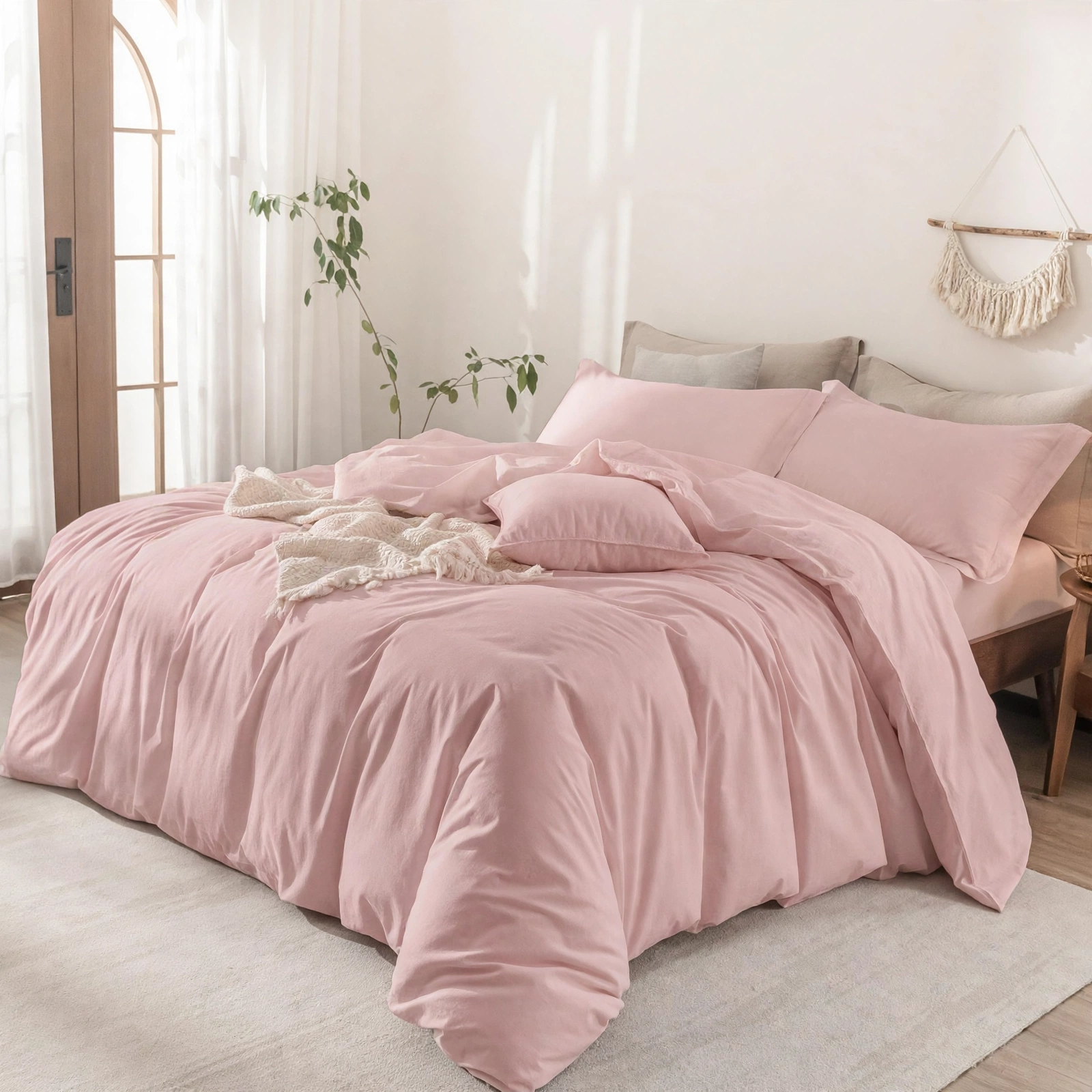 Dusty Pink Solid Plain Duvet Cover Set With 2 Pillow Covers For Double / Queen Bed