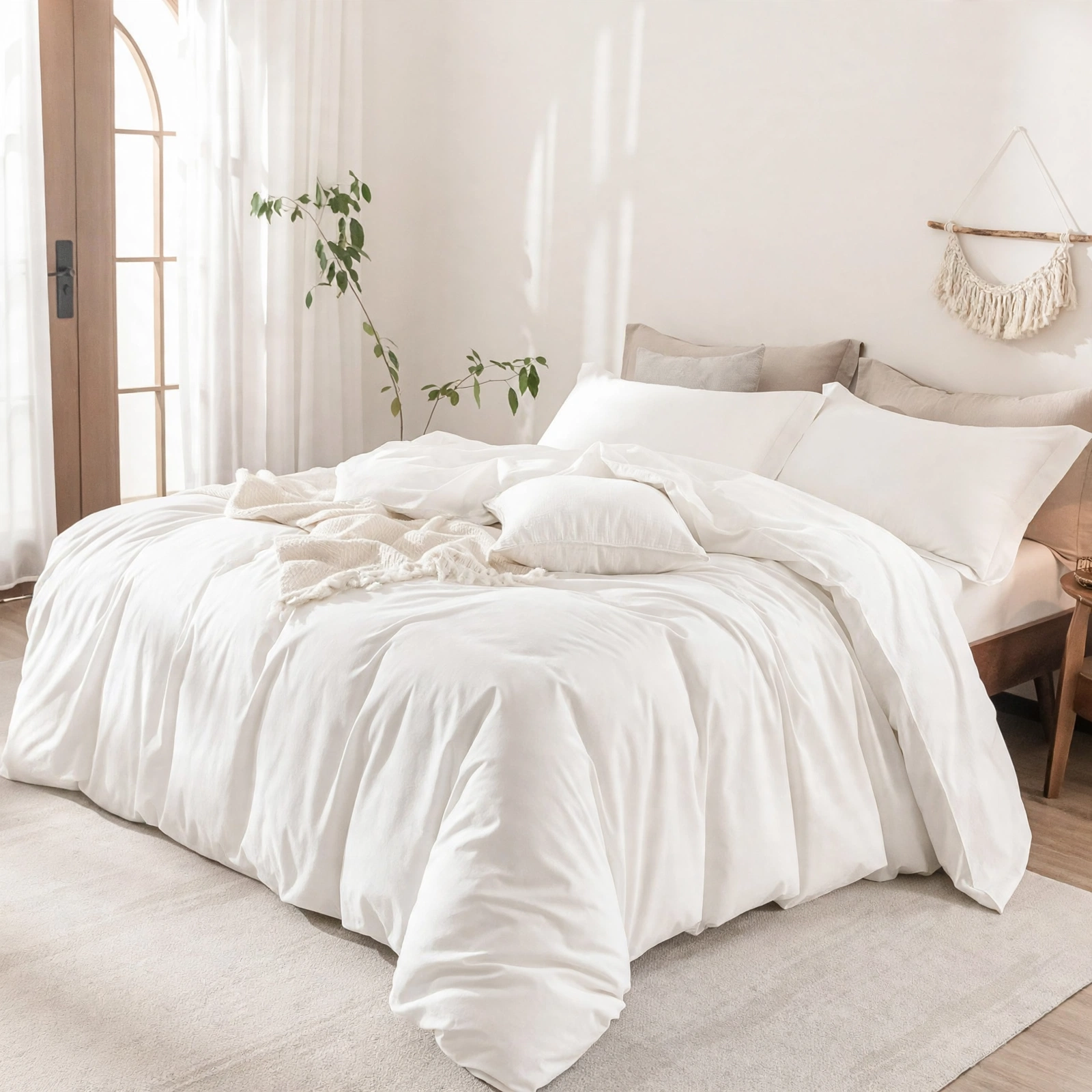 Basic White Solid Plain Duvet Cover Set With 2 Pillow Covers For Double / Queen Bed